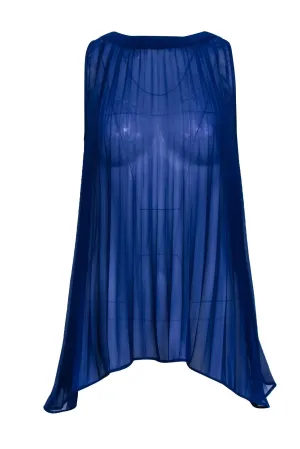 Club Monaco - Cobalt Pleated Sheer Tank w/ Back Purple Bow Sz XS