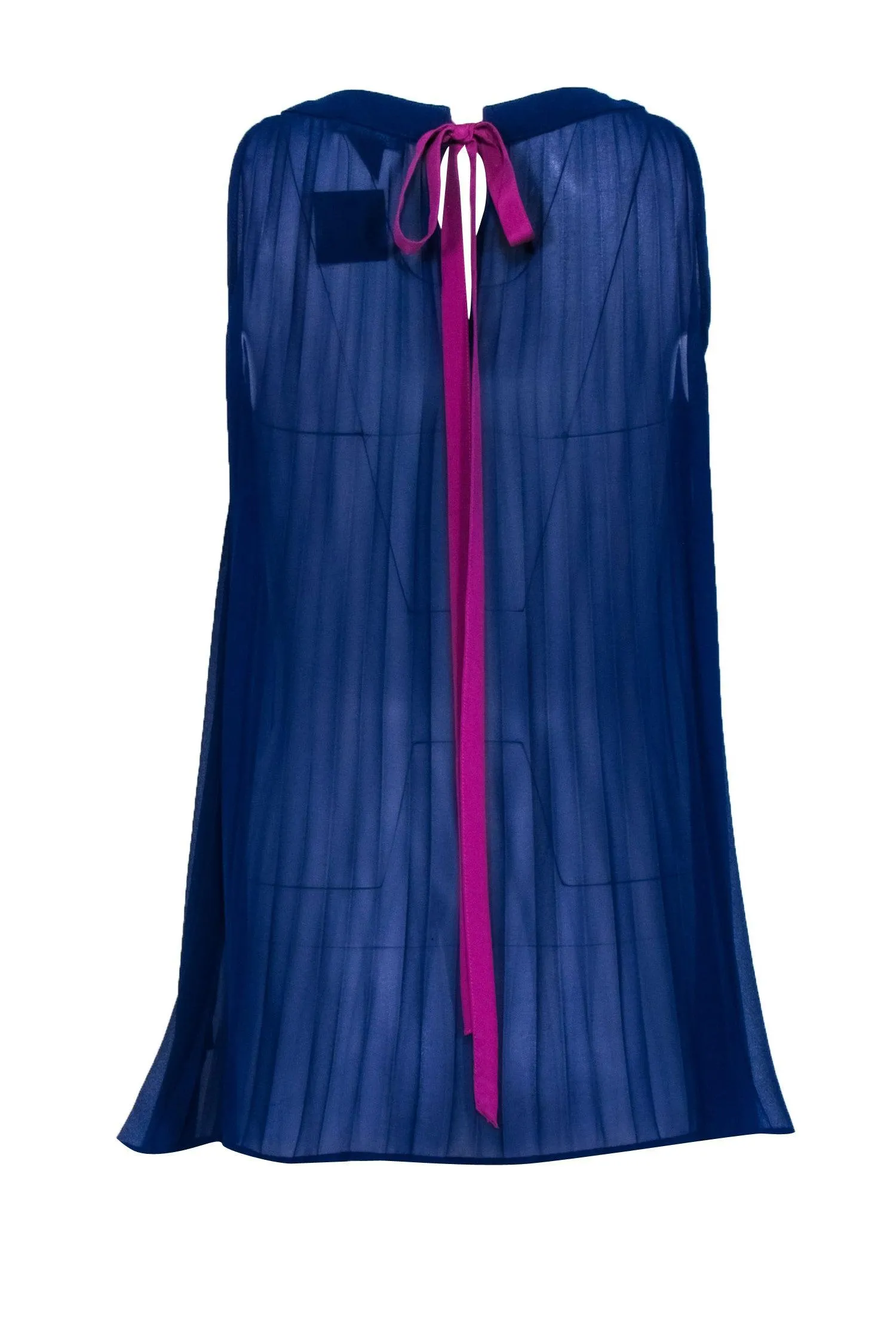 Club Monaco - Cobalt Pleated Sheer Tank w/ Back Purple Bow Sz XS