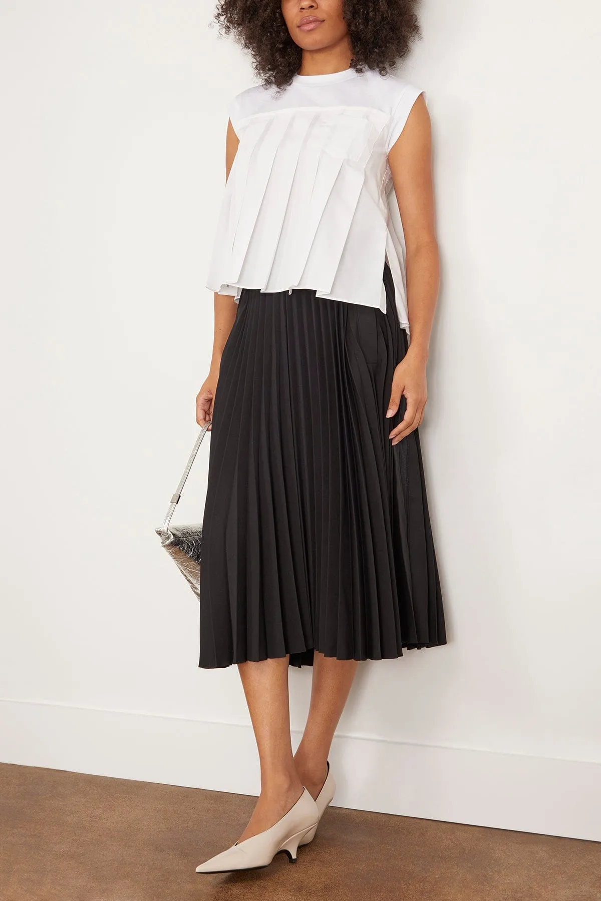 Cotton Poplin x Cotton Jersey T-Shirt in Off White