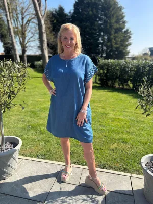Dark Denim Pearl Embellished Dress Aida