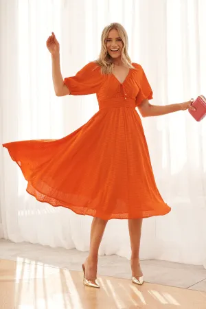 Darling Cove Midi Dress In Tangerine