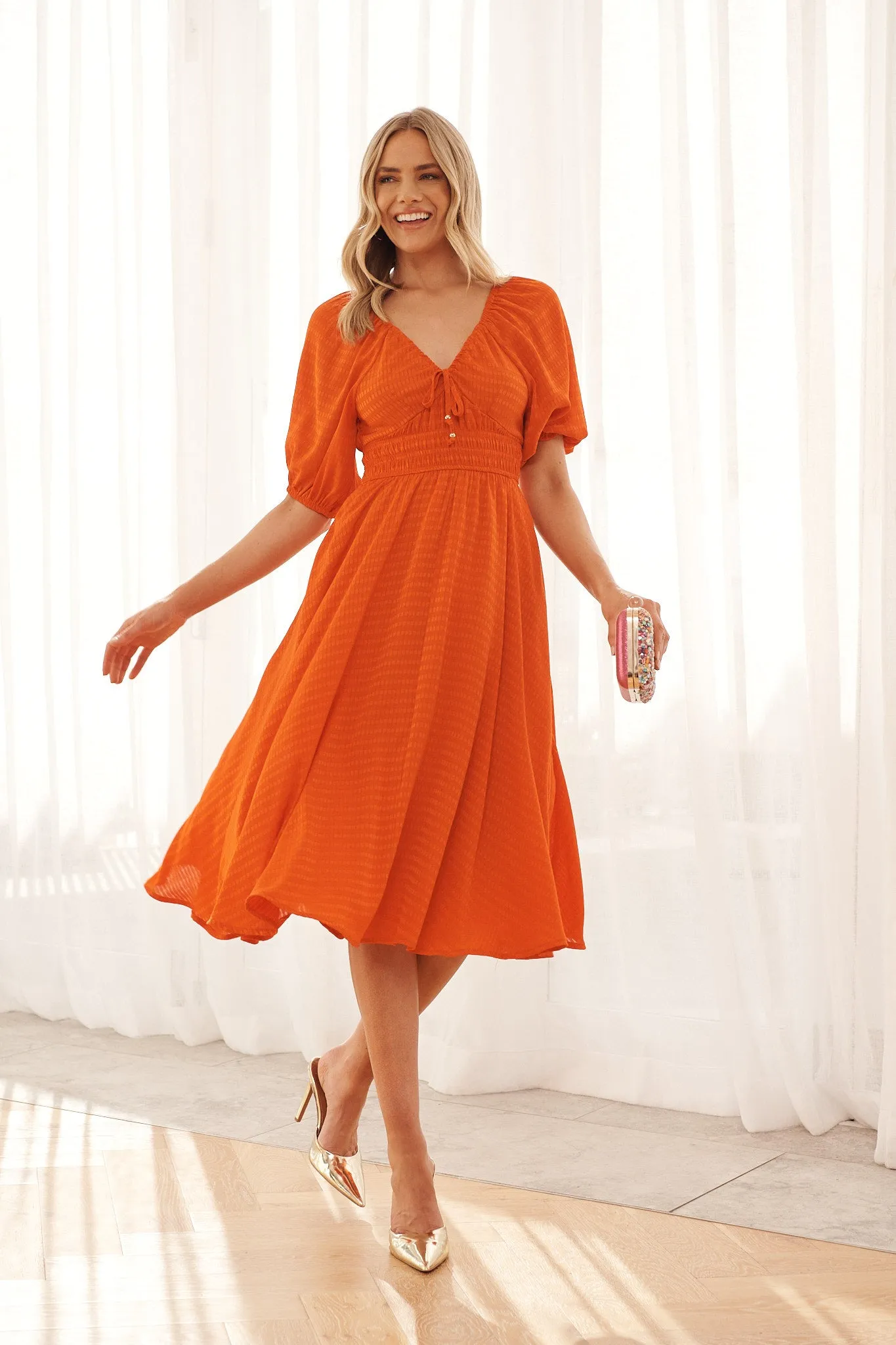 Darling Cove Midi Dress In Tangerine