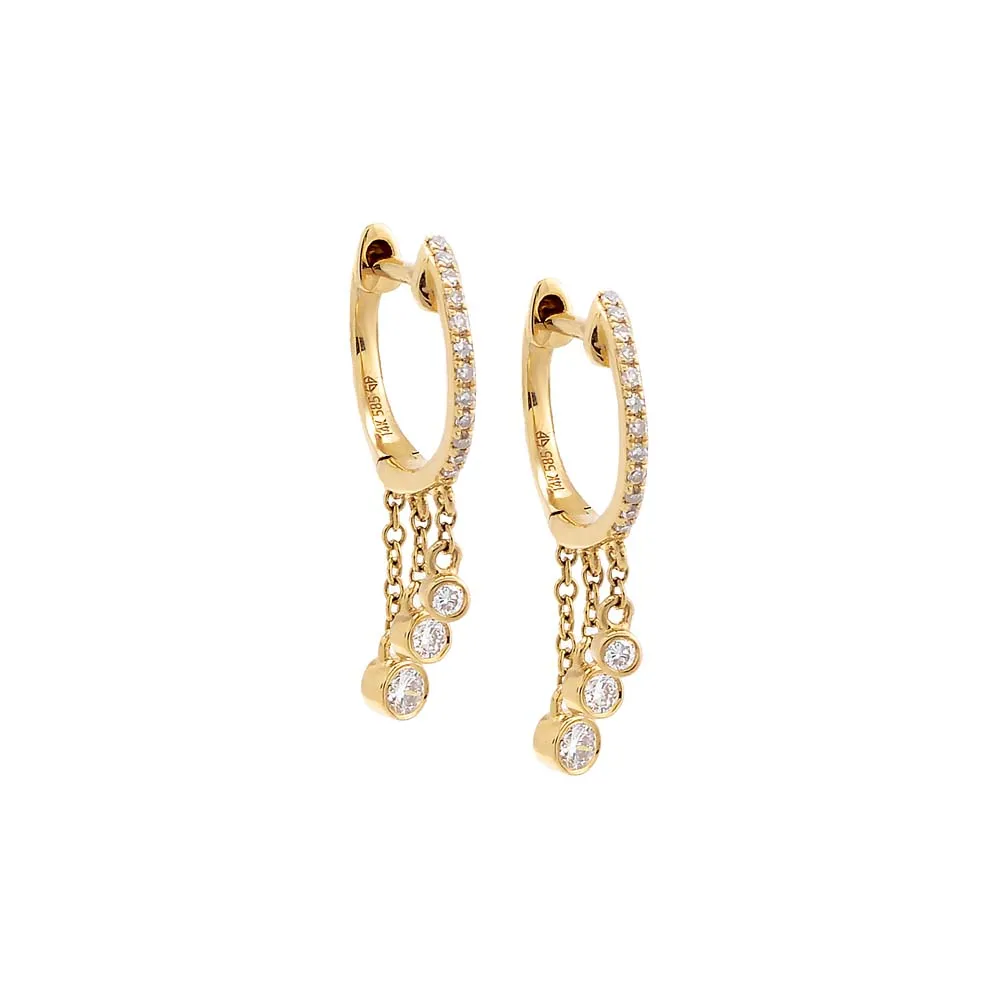 Diamond Bezel Dangling Huggie Earring 14K by By Adina Eden