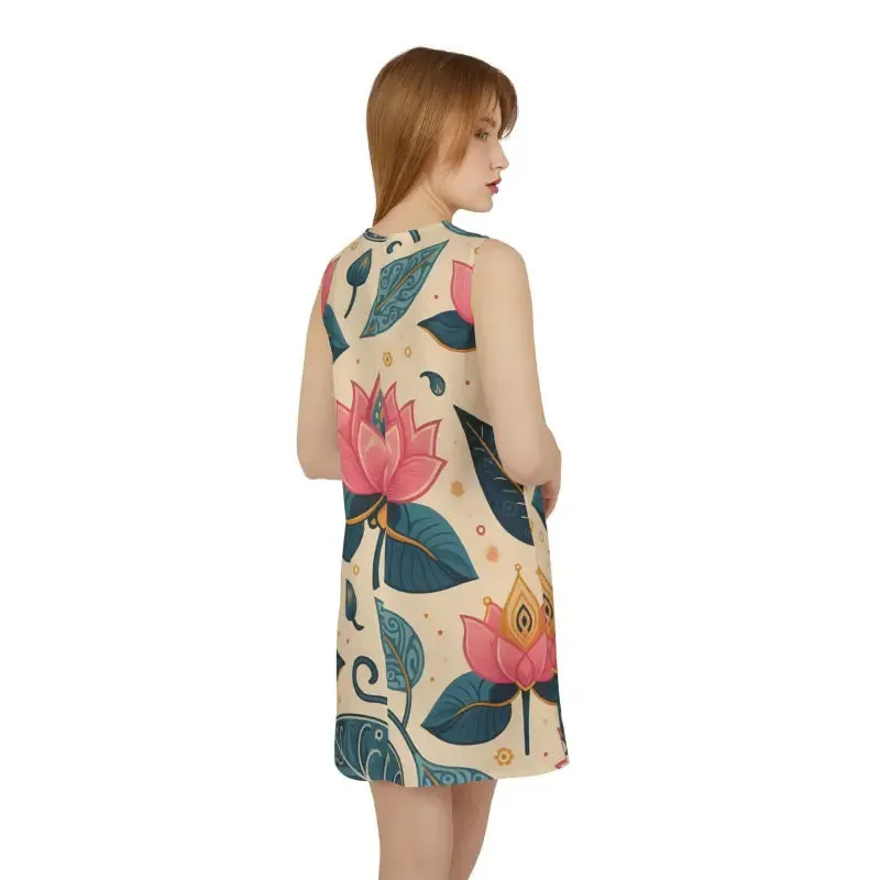 Effortlessly Chic Lotus Flower Sleeveless A-line Dress
