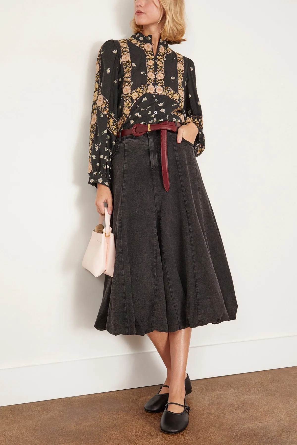 Elizabeth Print Long Sleeve Top in Black