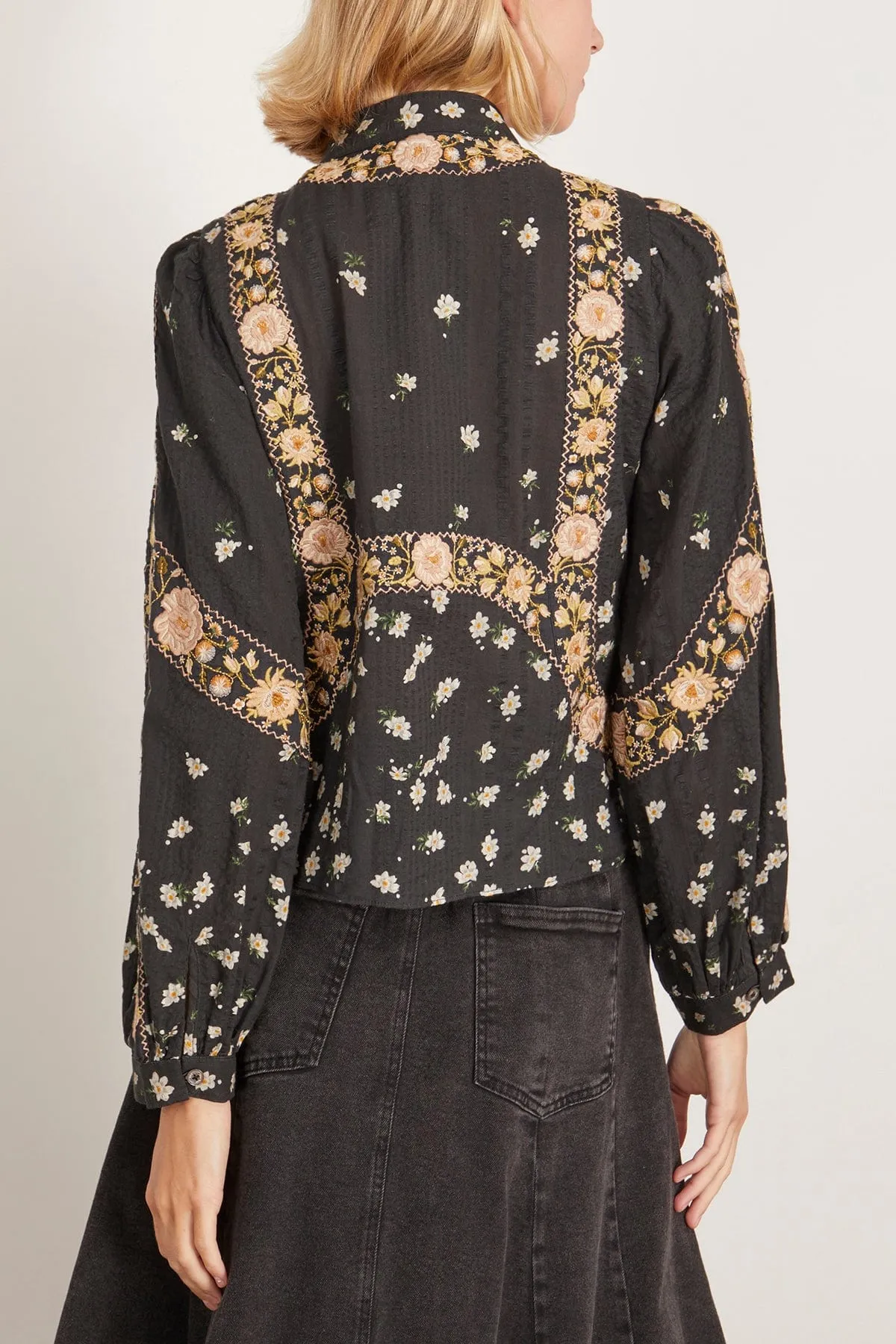 Elizabeth Print Long Sleeve Top in Black