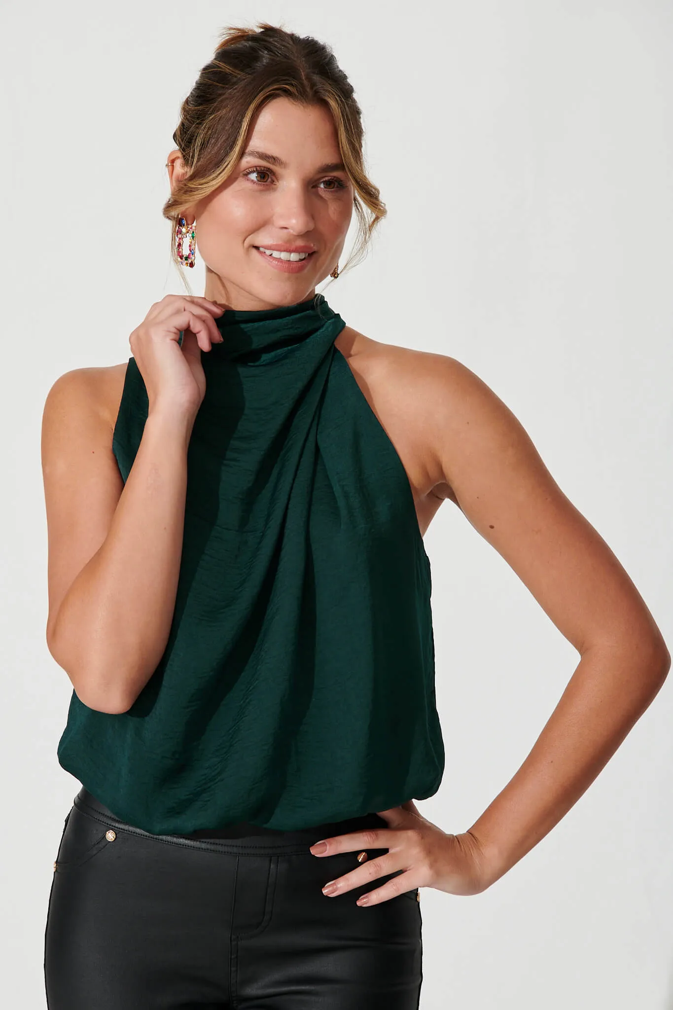 Emerald Satin Roxanne Blouse