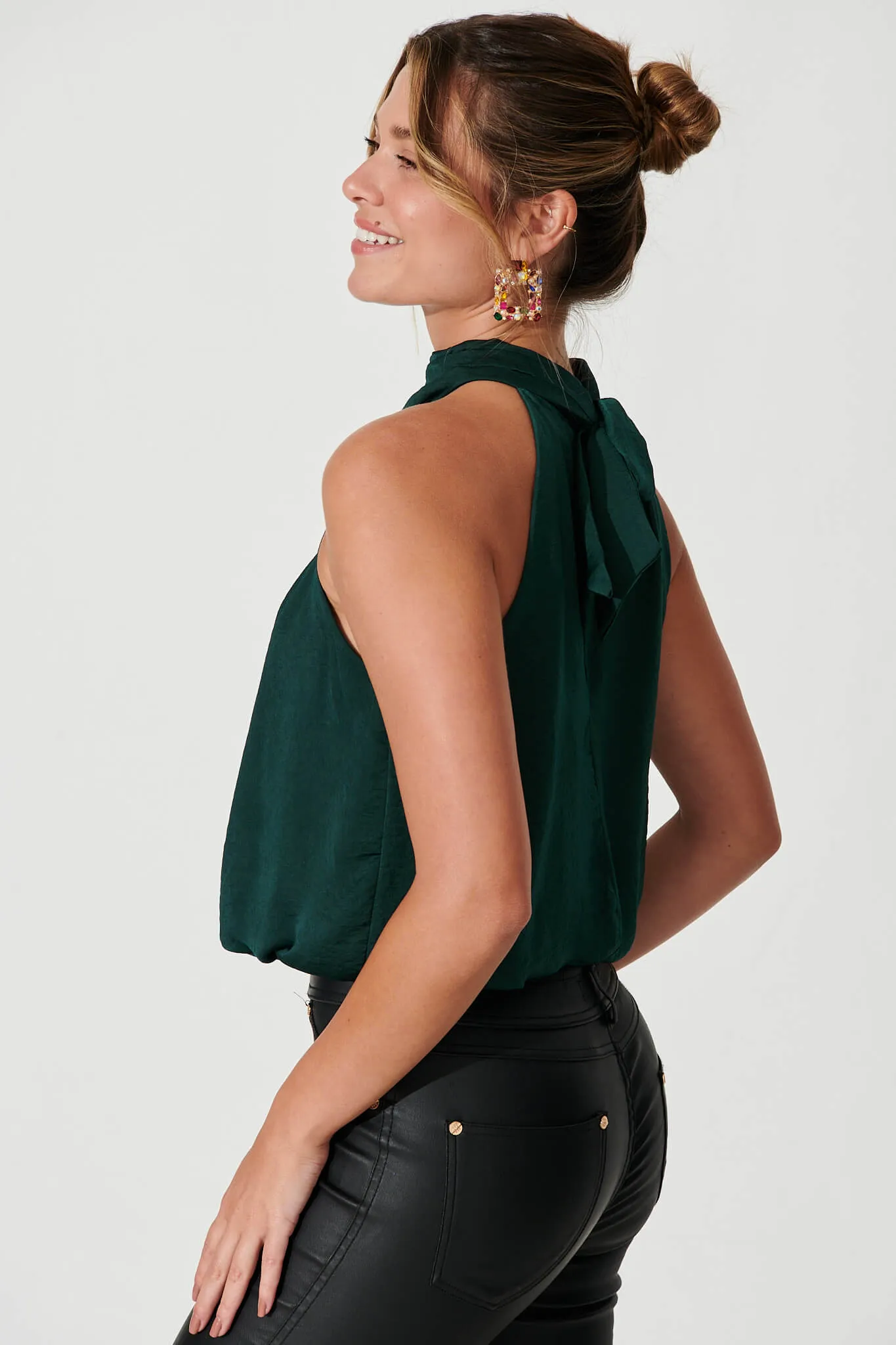 Emerald Satin Roxanne Blouse