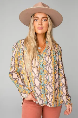 EVERLY LONG SLEEVE BUTTON UP BLOUSE - MACAROON