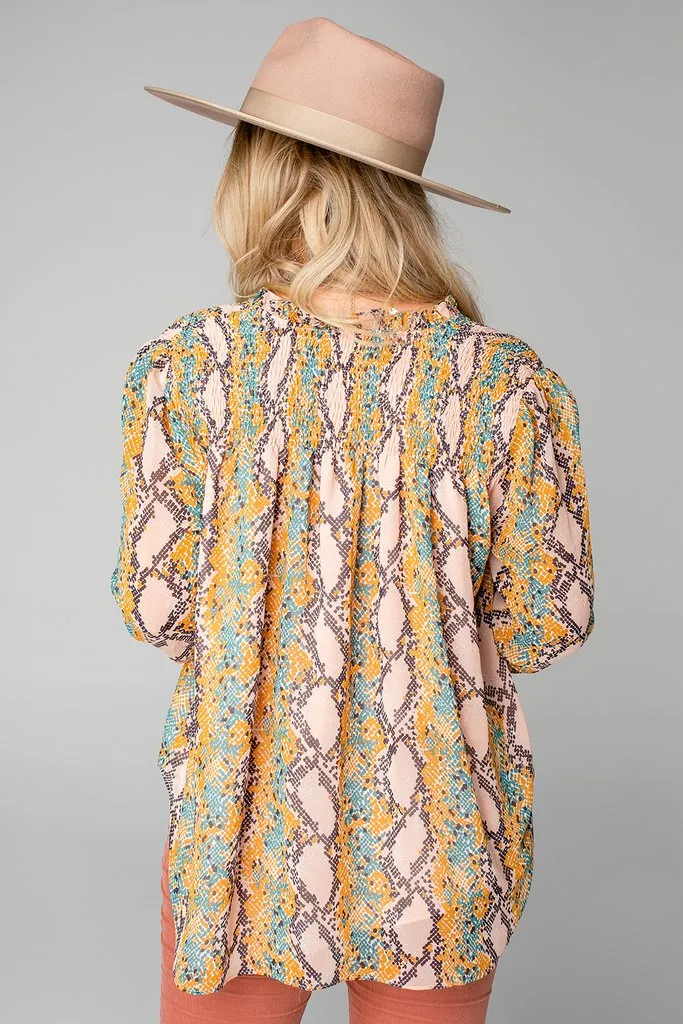 EVERLY LONG SLEEVE BUTTON UP BLOUSE - MACAROON