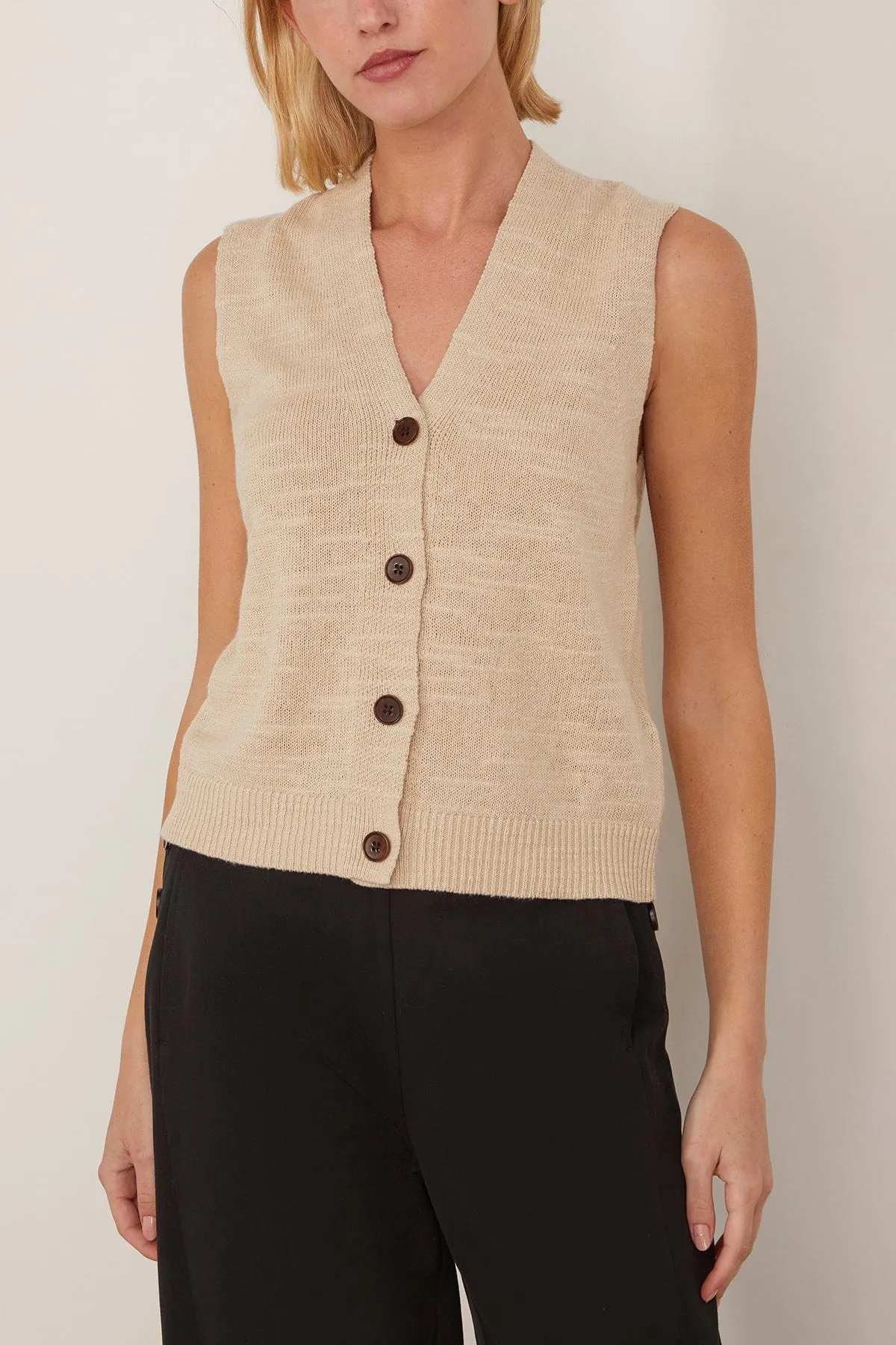 Fine Linen Cotton Knitted Tank in Parchment