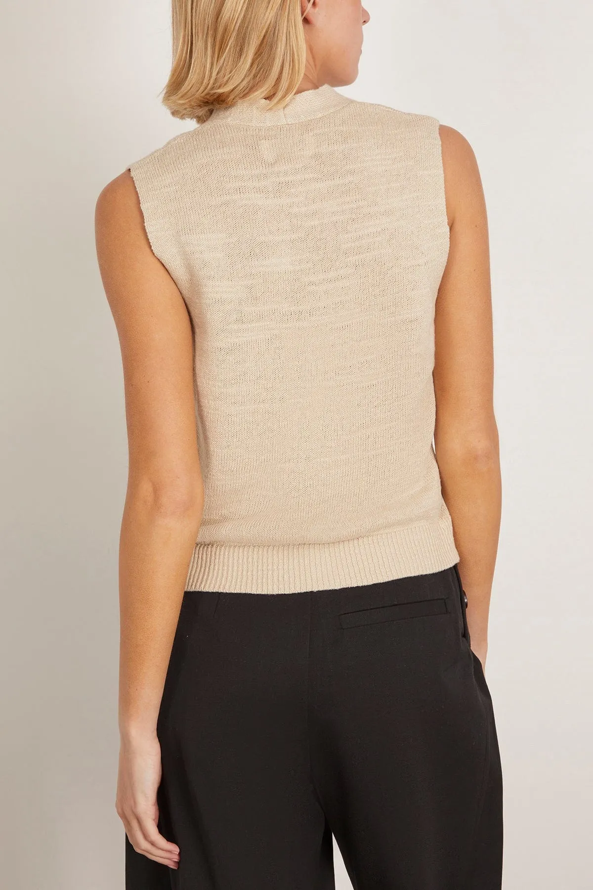 Fine Linen Cotton Knitted Tank in Parchment