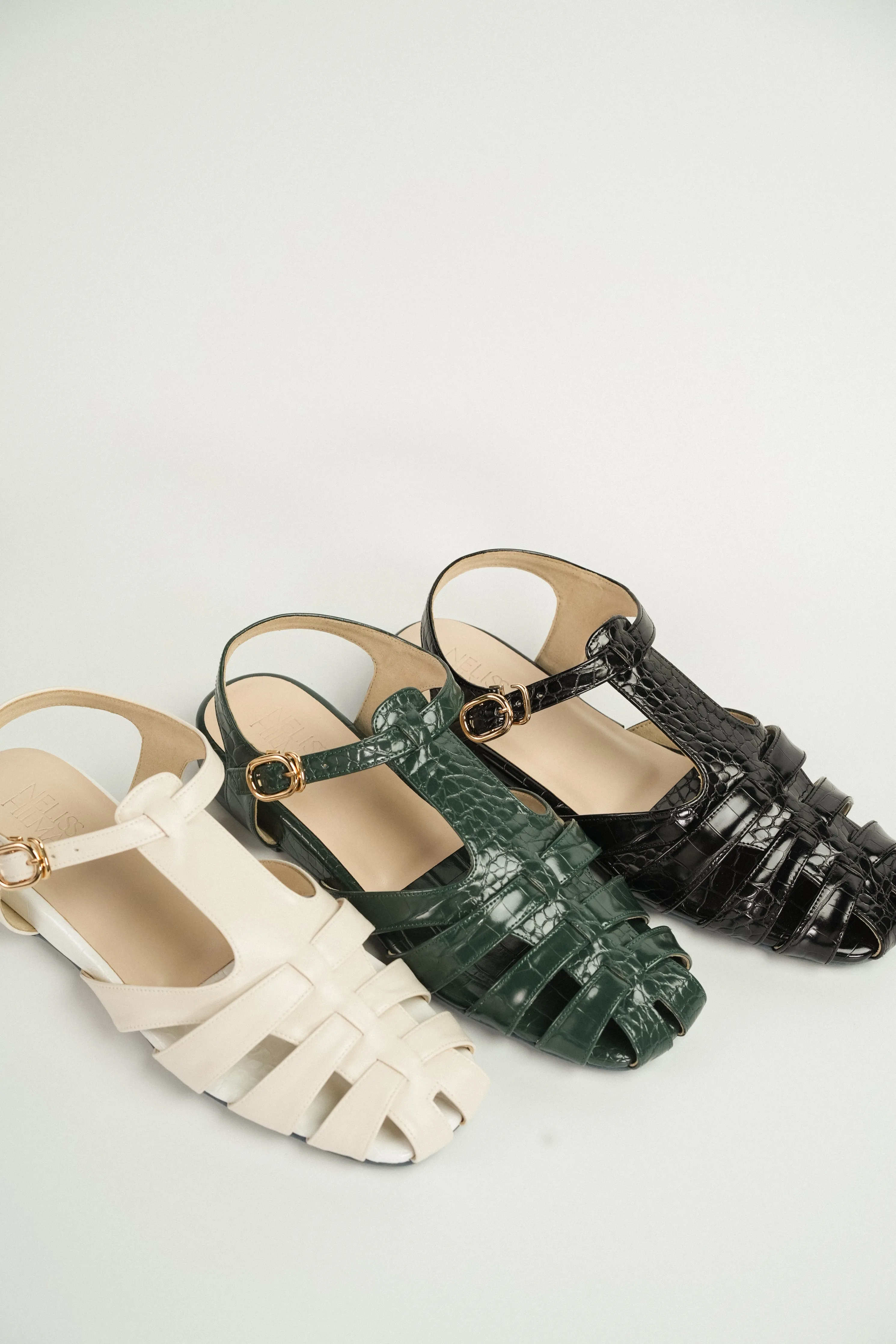 Fisherman Cage Sandals (Black Croc)
