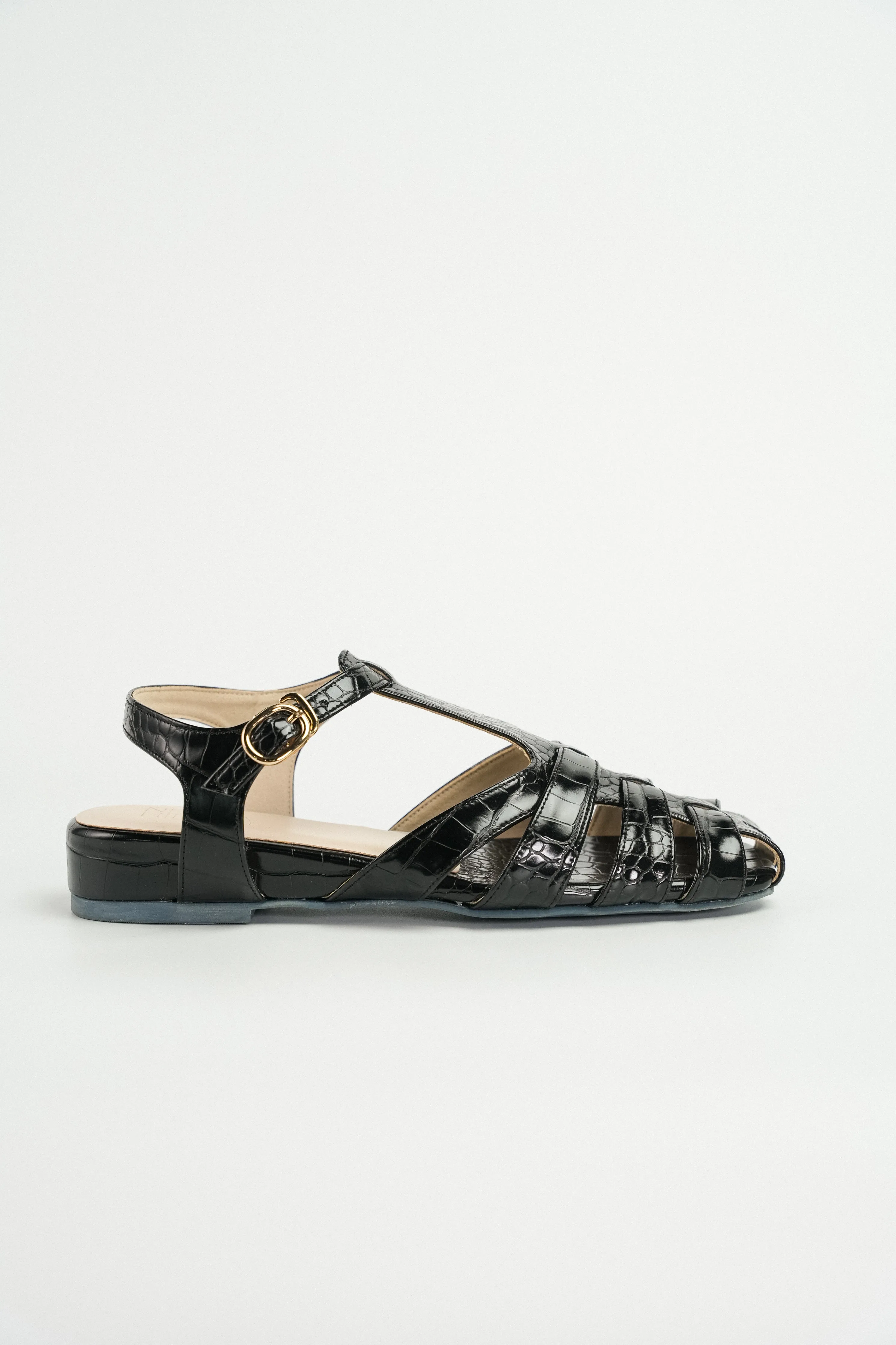 Fisherman Cage Sandals (Black Croc)