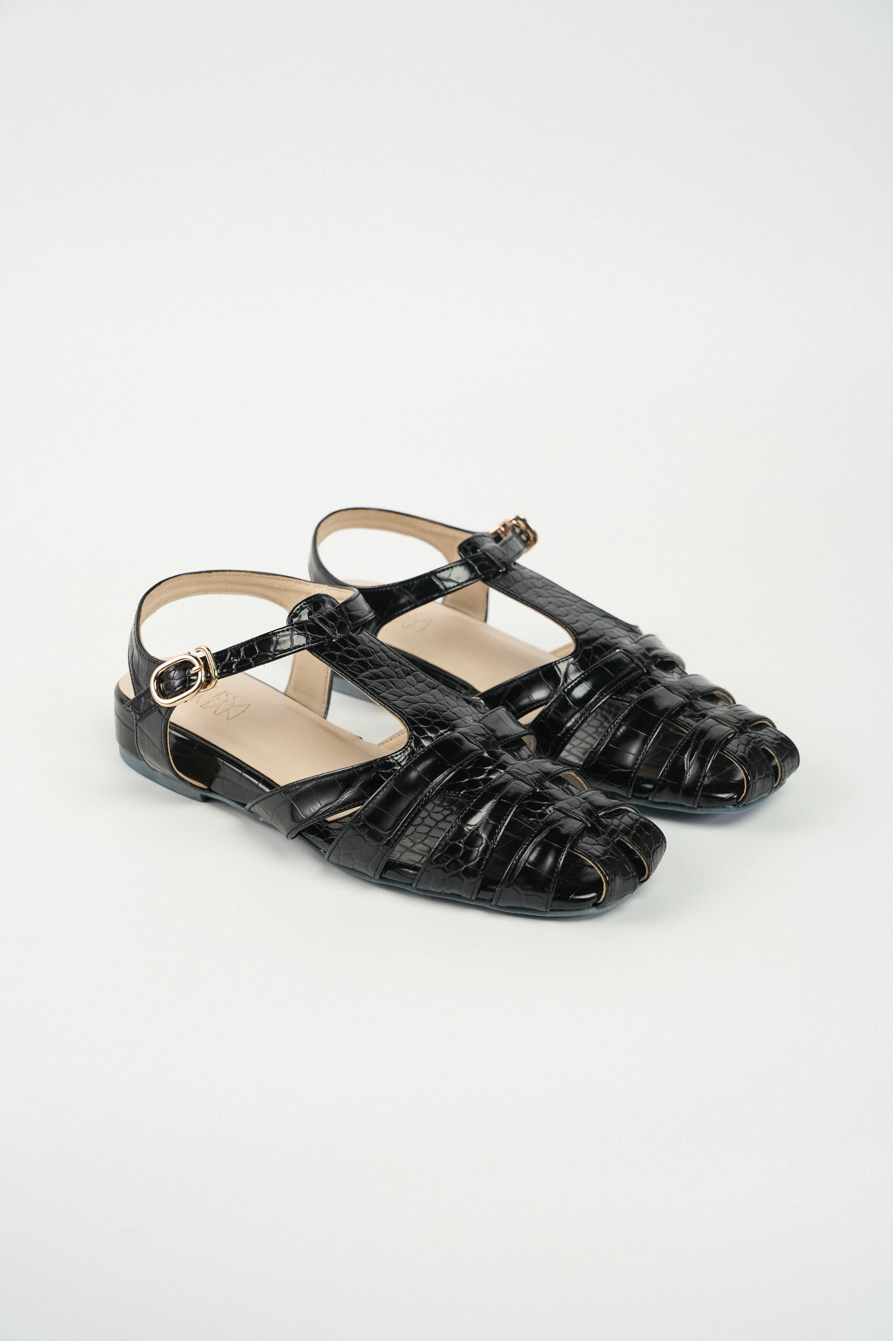 Fisherman Cage Sandals (Black Croc)