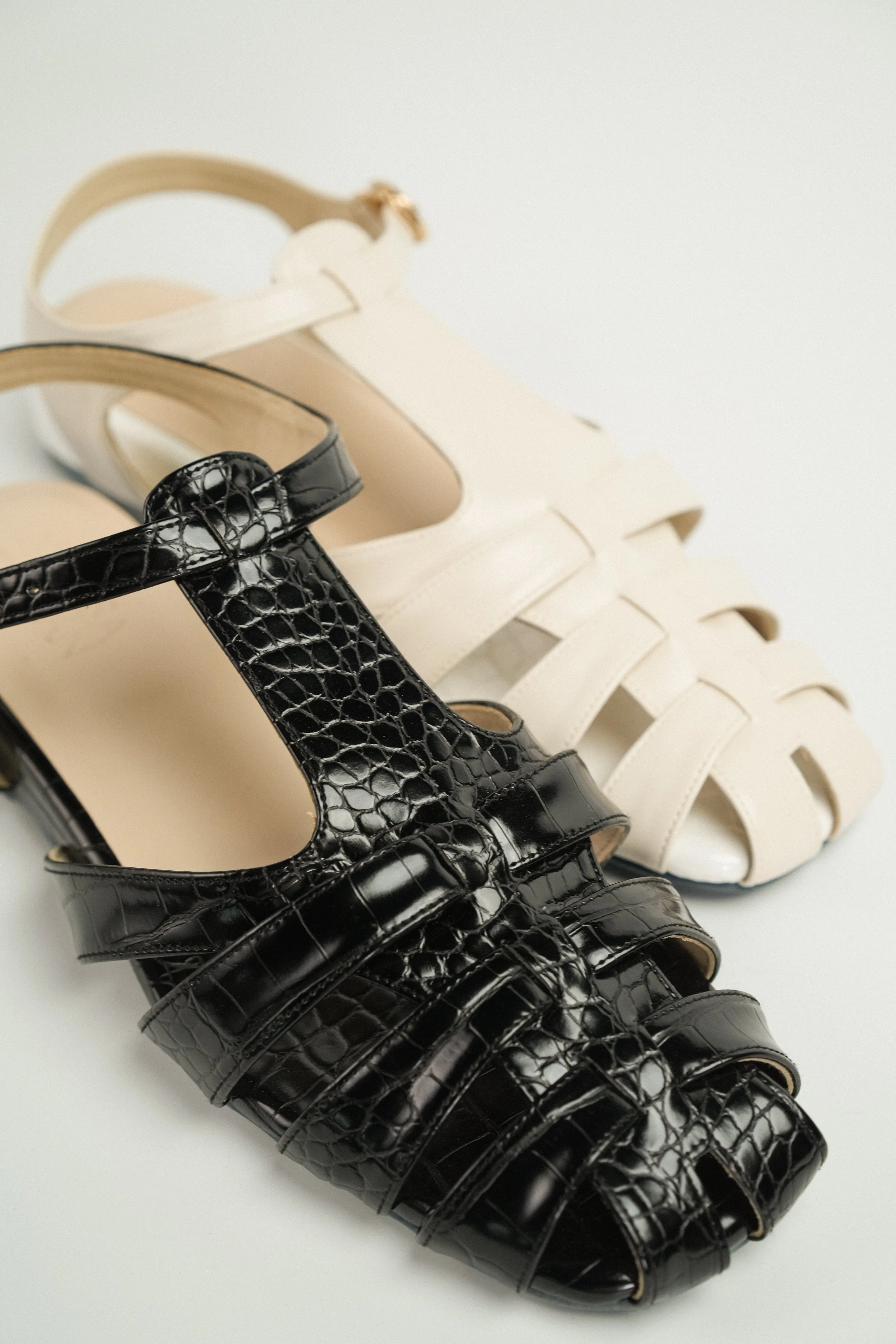 Fisherman Cage Sandals (Black Croc)