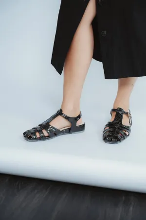 Fisherman Cage Sandals (Black Croc)