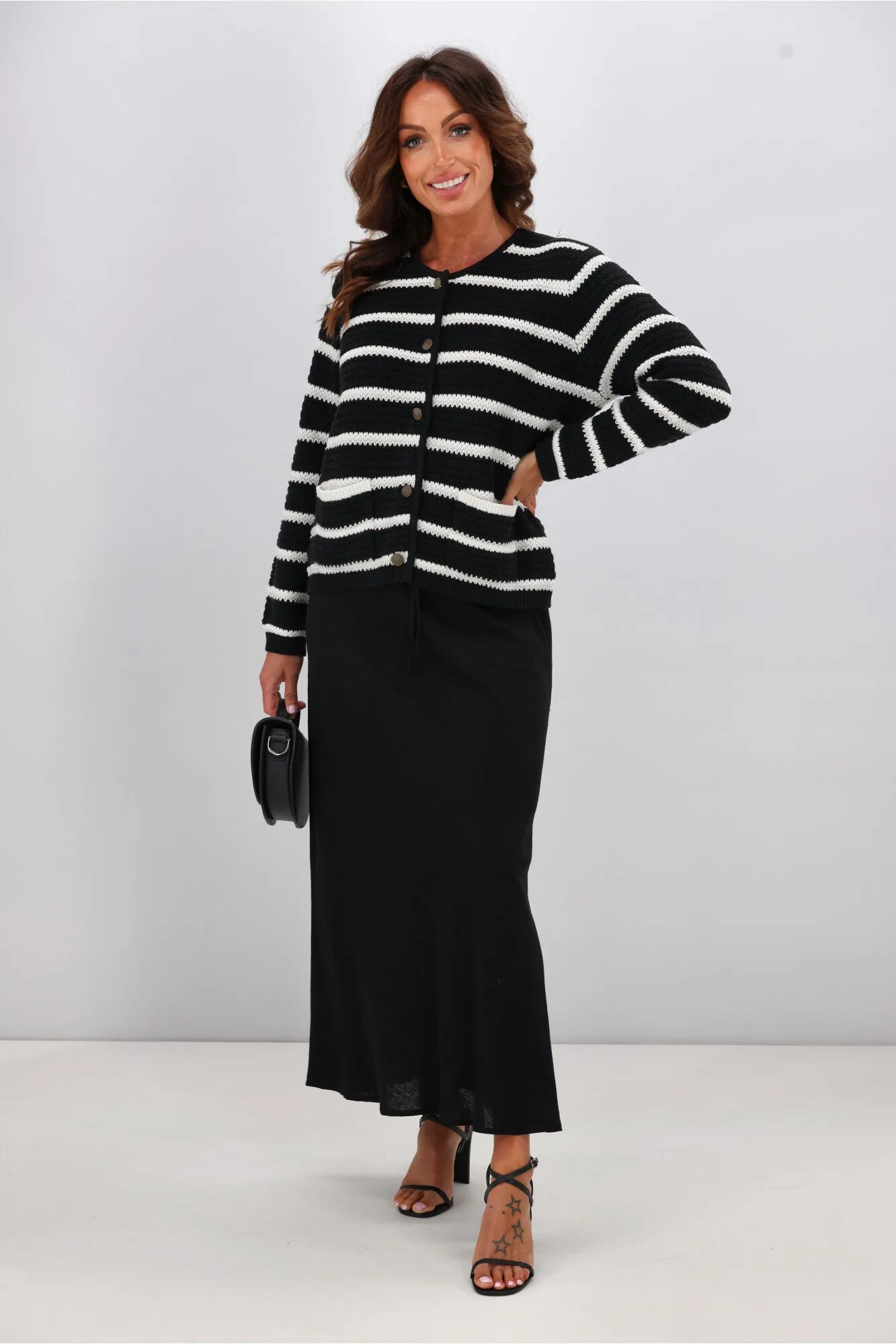 Gloss by Shine On Celestino Crochet Striped Cardigan Black