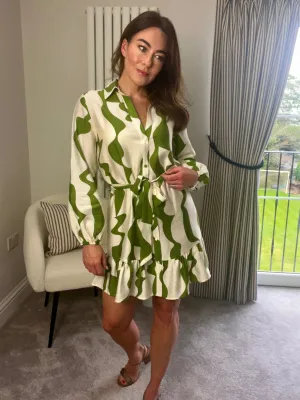 GREEN/CREAM PRINT DRESS