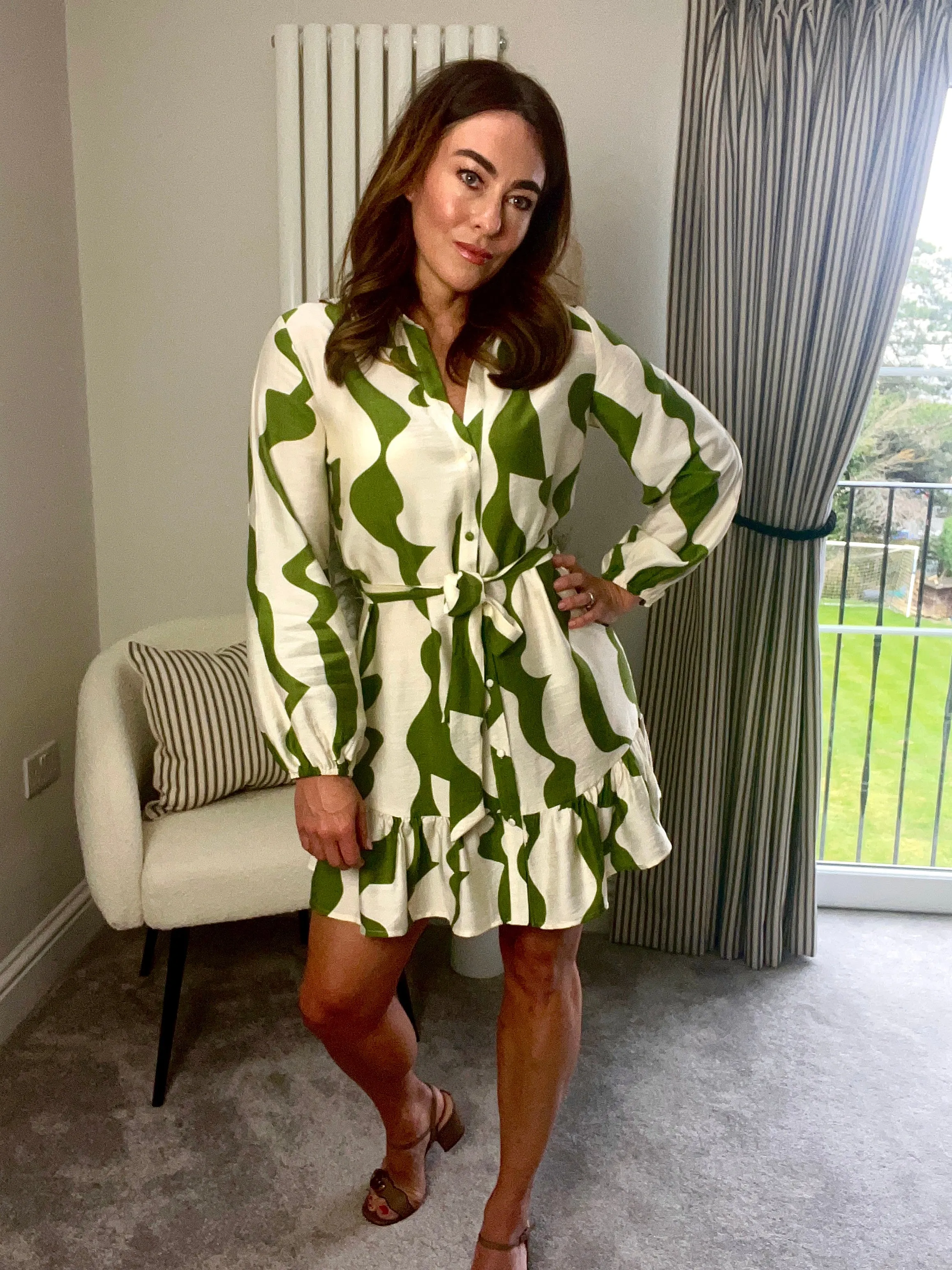 GREEN/CREAM PRINT DRESS