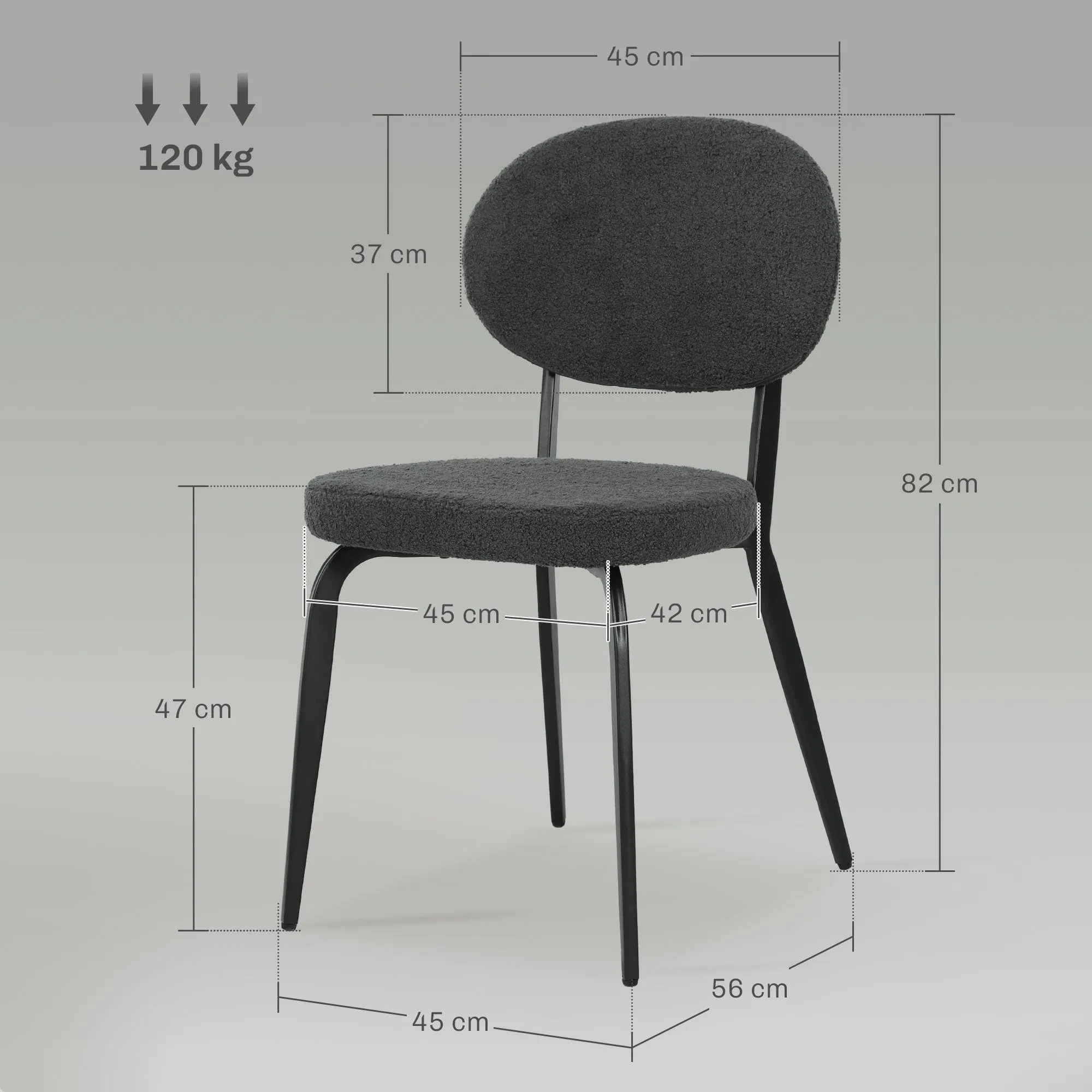 HOMCOM Boucle Dining Chairs Set of 4, Modern Upholstered Sherpa Kitchen Chairs with Backrest, Metal Legs and Padded Seat for Dining Room, Bedroom, Living Room, Black