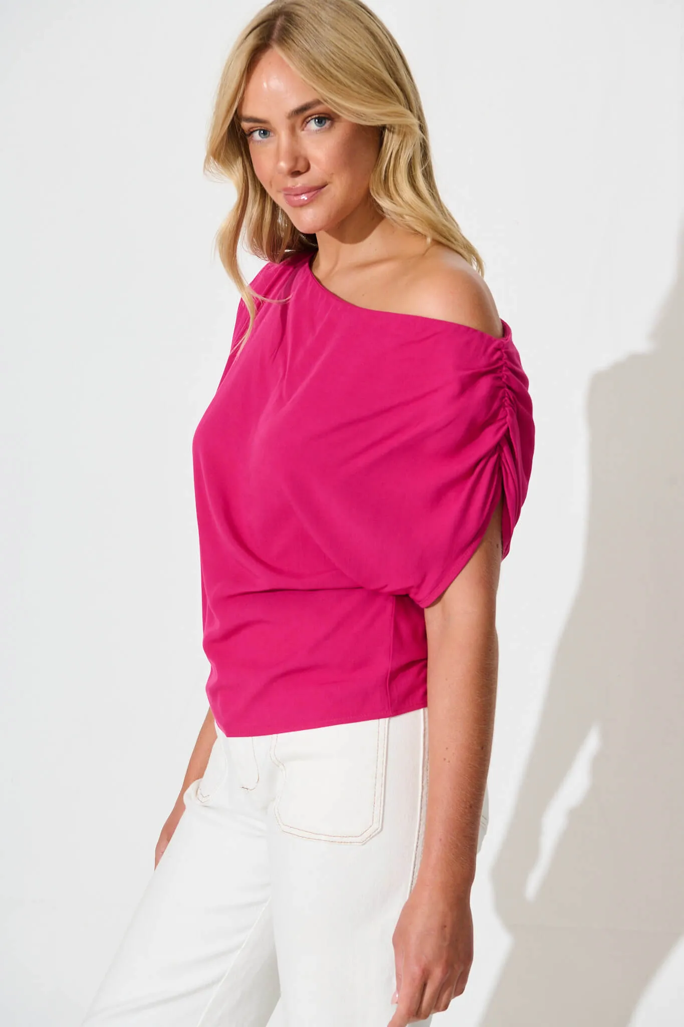 Hot Pink Off-Shoulder Blouse
