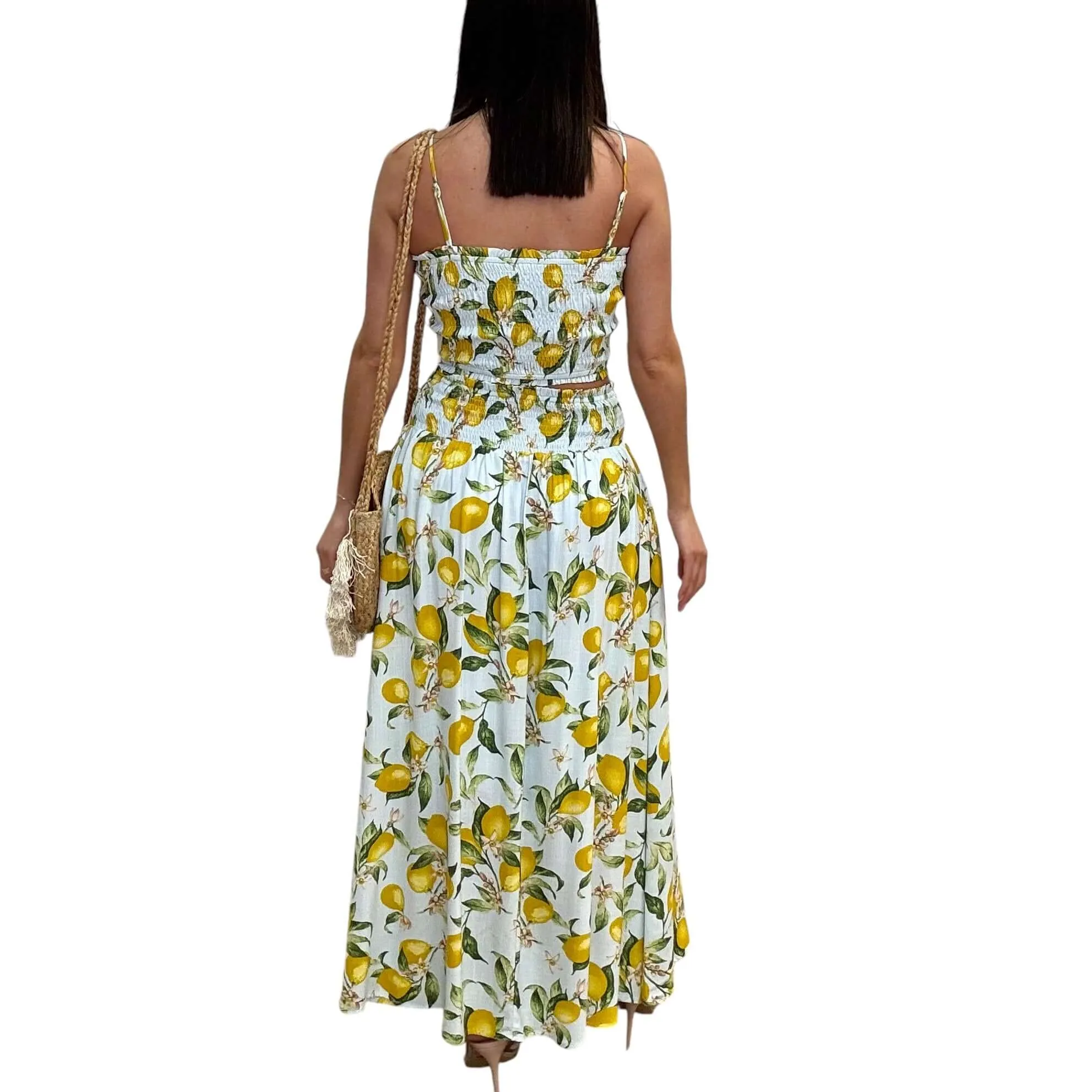 Lemon Print Tank Top and Maxi Skirt Set