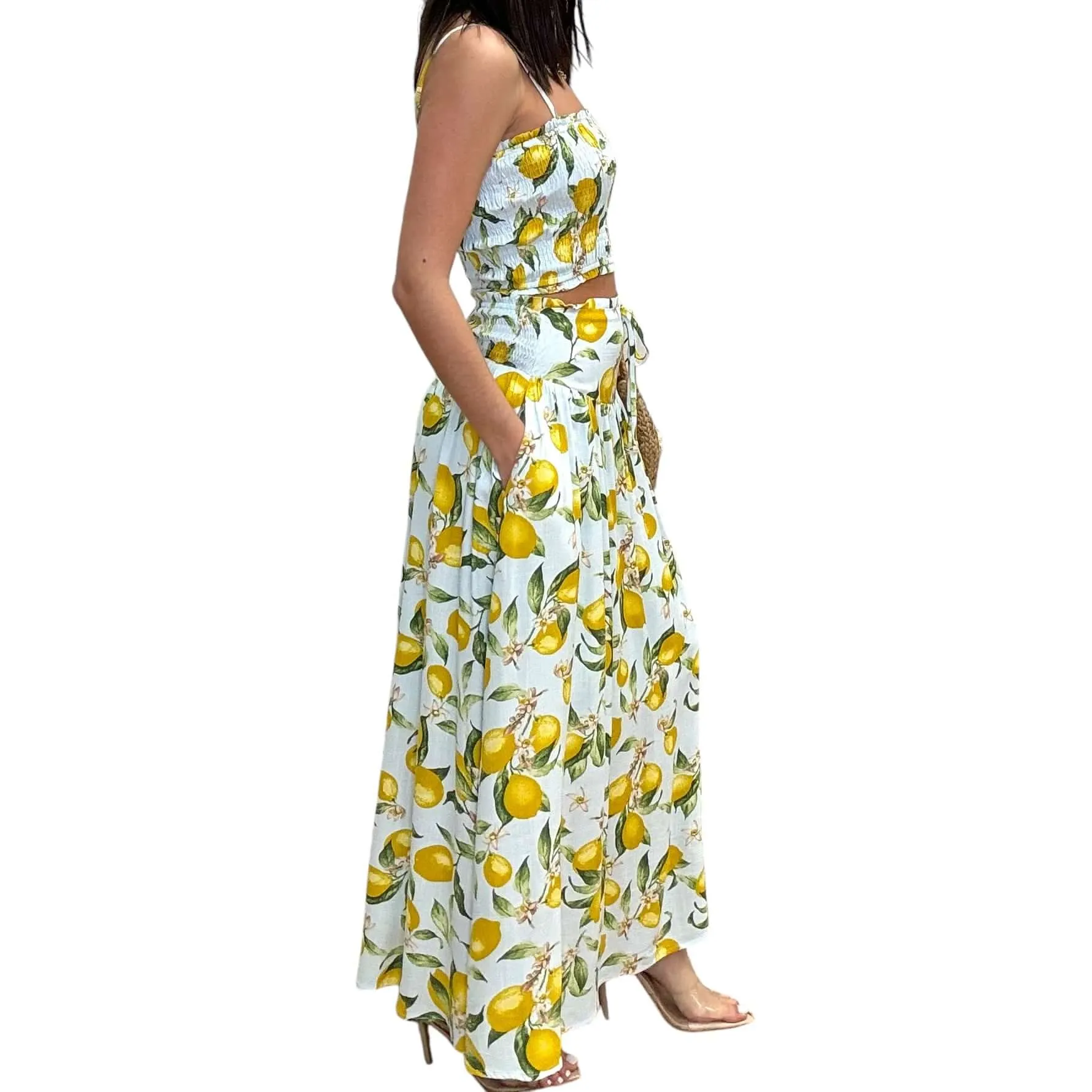 Lemon Print Tank Top and Maxi Skirt Set
