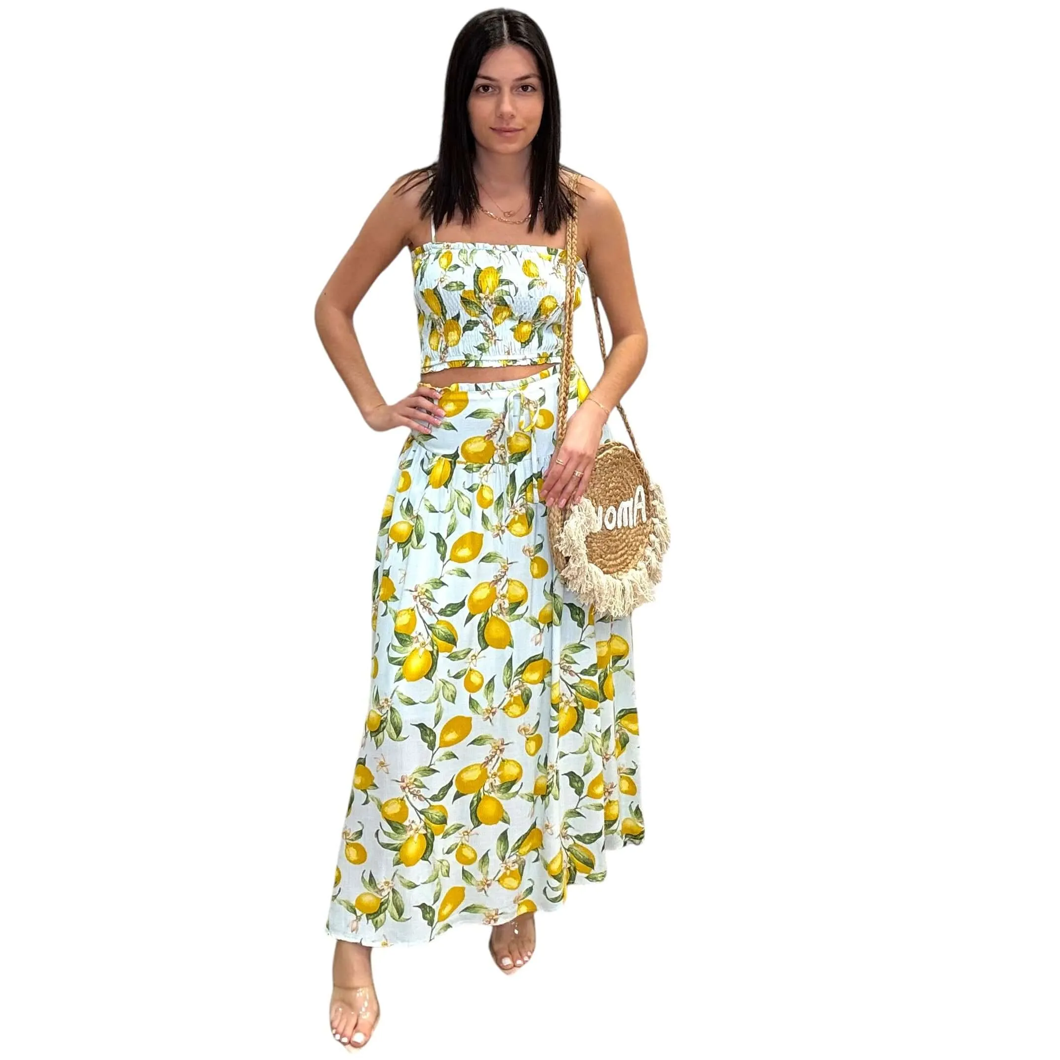 Lemon Print Tank Top and Maxi Skirt Set