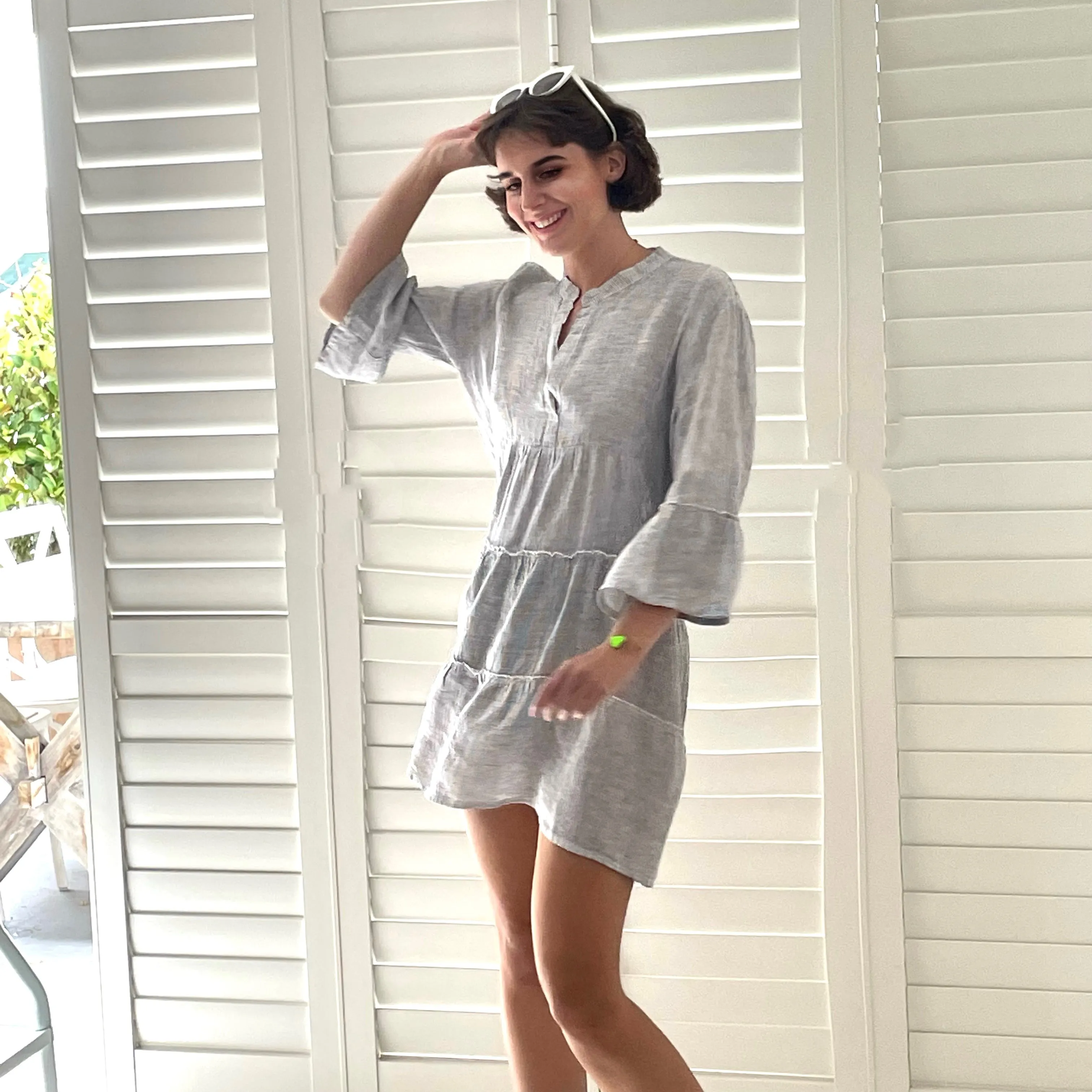 Linen Stripe Flounce Dress