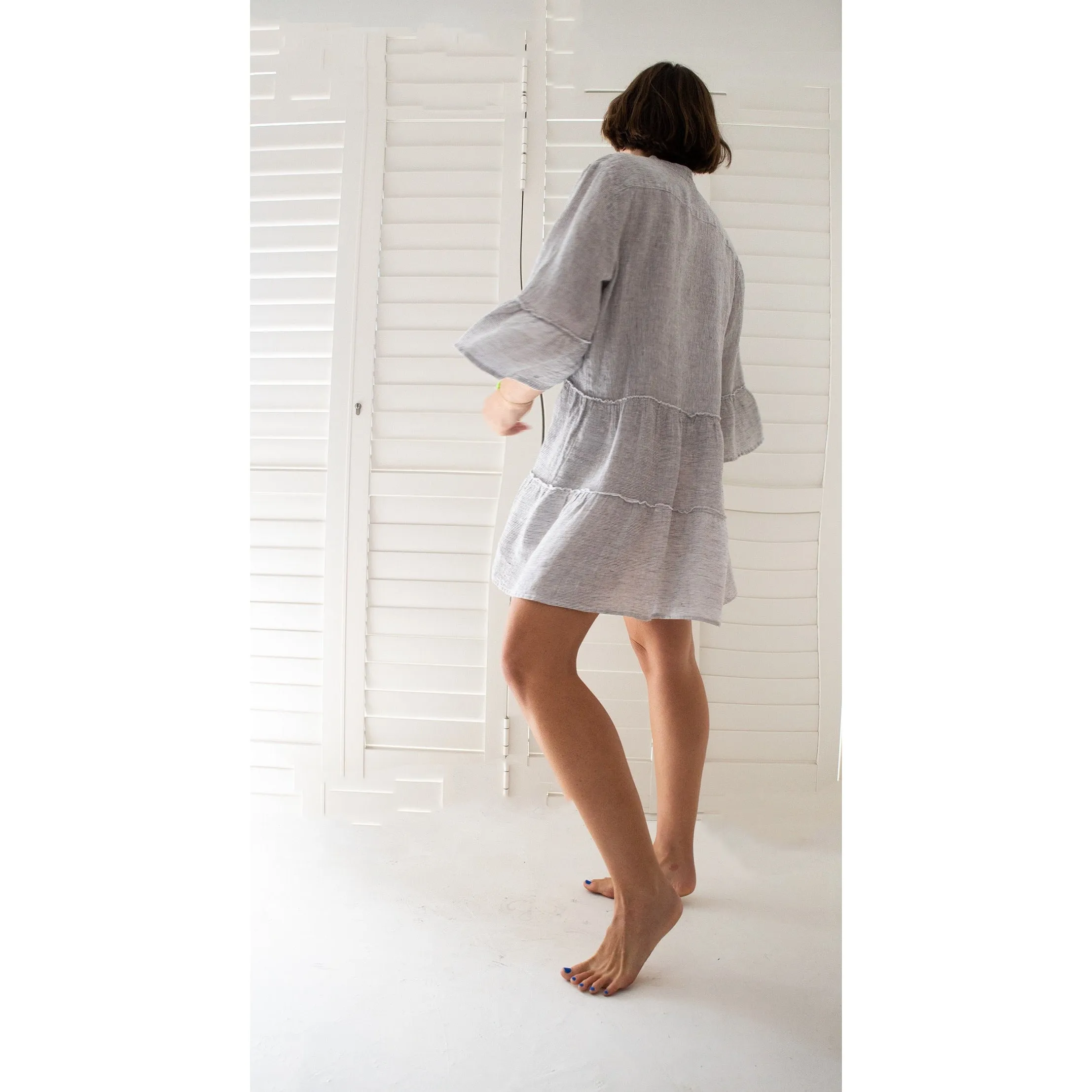 Linen Stripe Flounce Dress