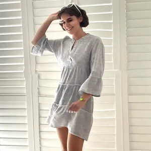 Linen Stripe Flounce Dress