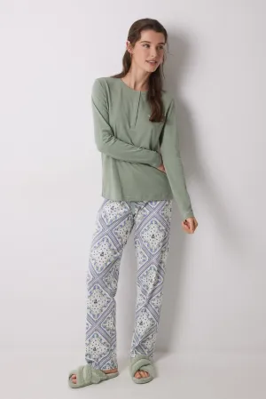 Long Sleeves Long Pant Pyjama Set - Khaki