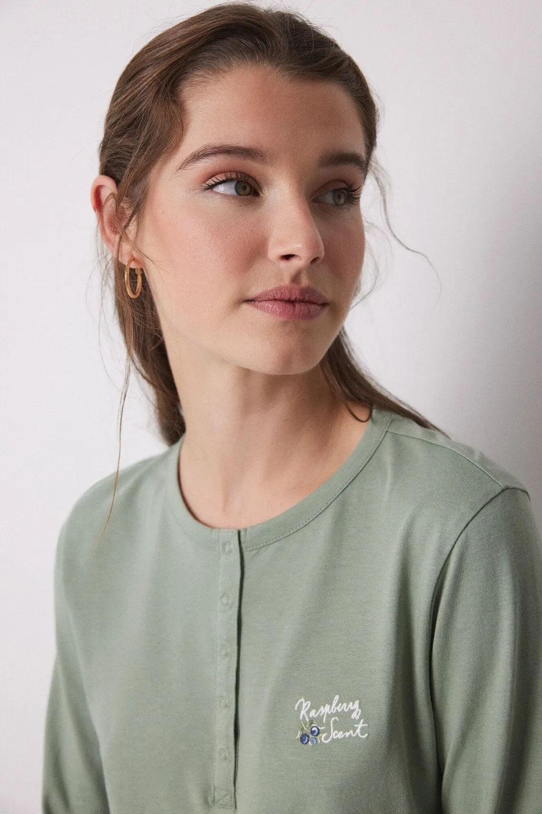 Long Sleeves Long Pant Pyjama Set - Khaki