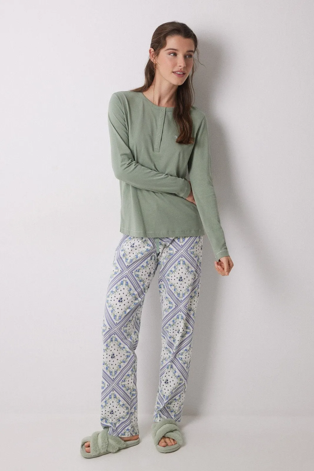 Long Sleeves Long Pant Pyjama Set - Khaki