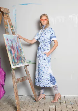 Maj Porcelain Column Cotton Dress with Side Pockets