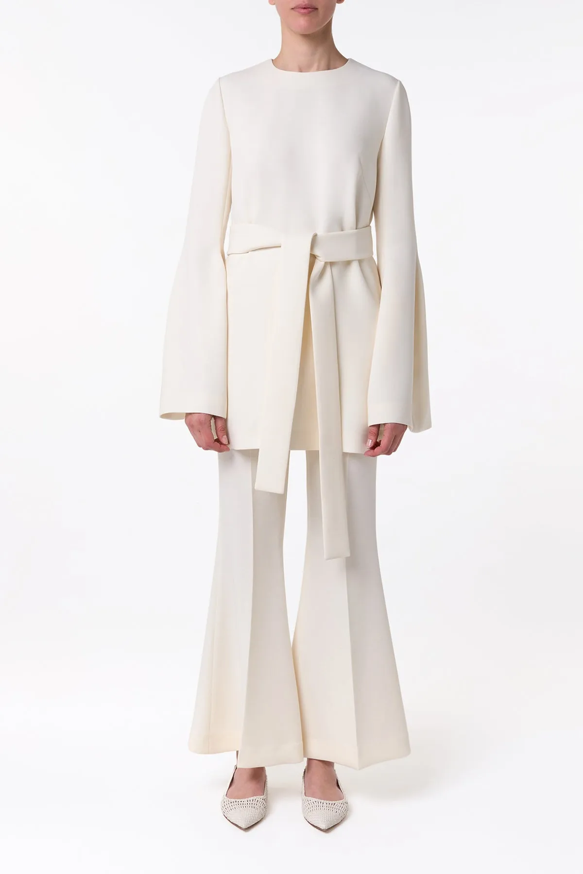 Marsh Flare Cropped Pant in Ivory Wool Crepe