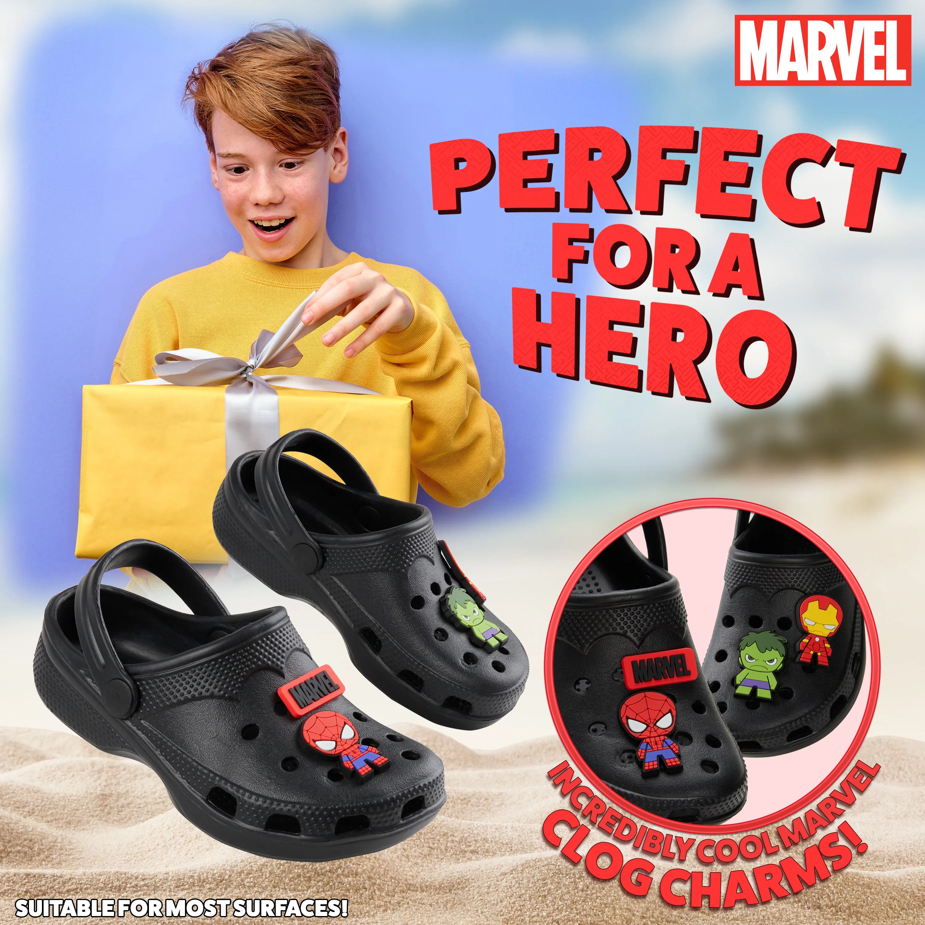 Marvel Boys Clogs with Removable Rubber Charms - Black Spiderman