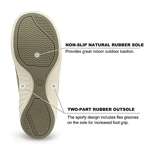 Mens Orthopedic Slippers with Arch Support, Canvas House Slipper for Men with Suede Insole and Velvet Lining, Slip on Clog House Shoes with Indoor Outdoor Anti-Skid Rubber Sole, Light Olive, 9.5