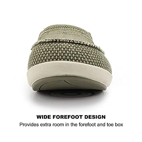 Mens Orthopedic Slippers with Arch Support, Canvas House Slipper for Men with Suede Insole and Velvet Lining, Slip on Clog House Shoes with Indoor Outdoor Anti-Skid Rubber Sole, Light Olive, 9.5