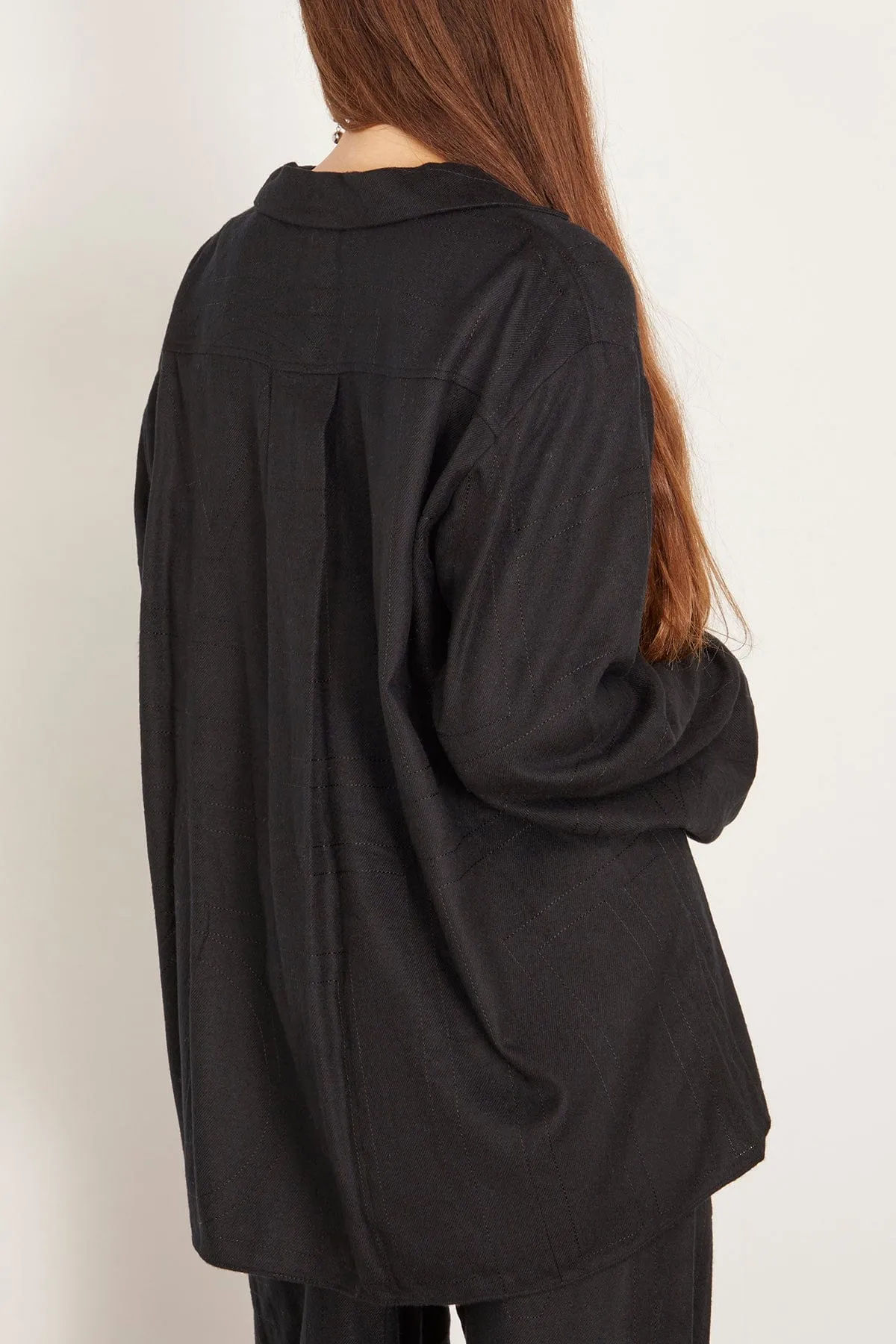 Monogram Flannel Pajama Top in Black