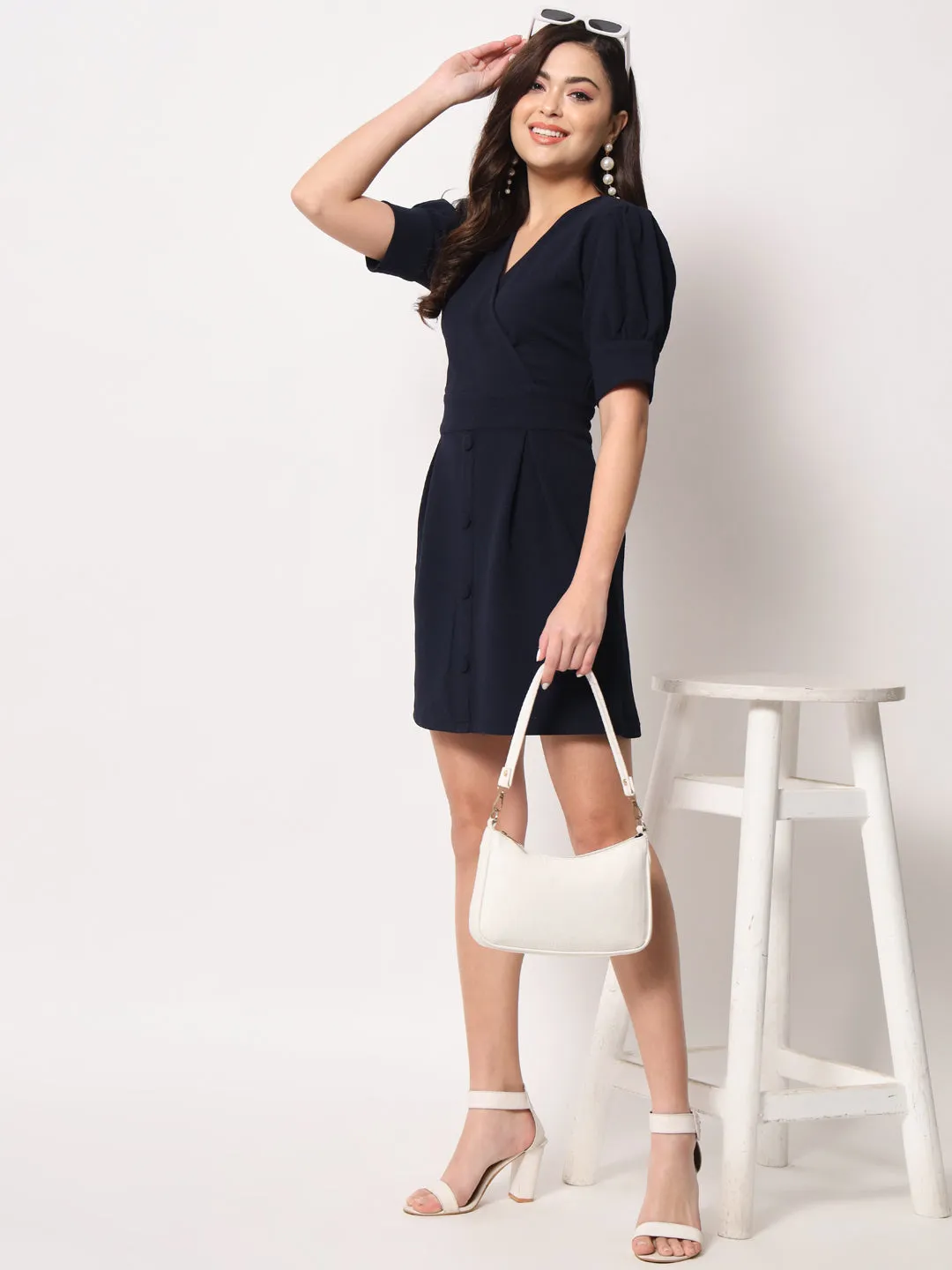 Navy Blue Overlap Dress