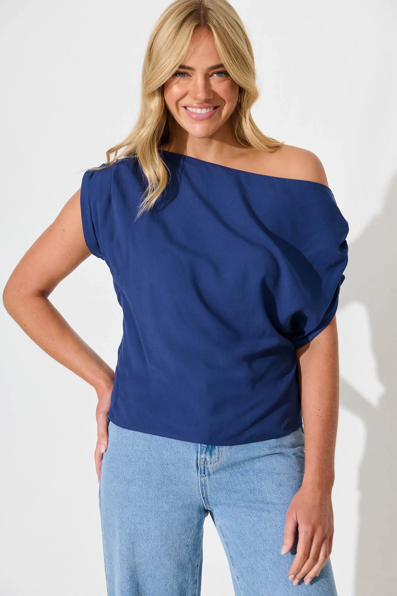 Navy Off-Shoulder Blouse