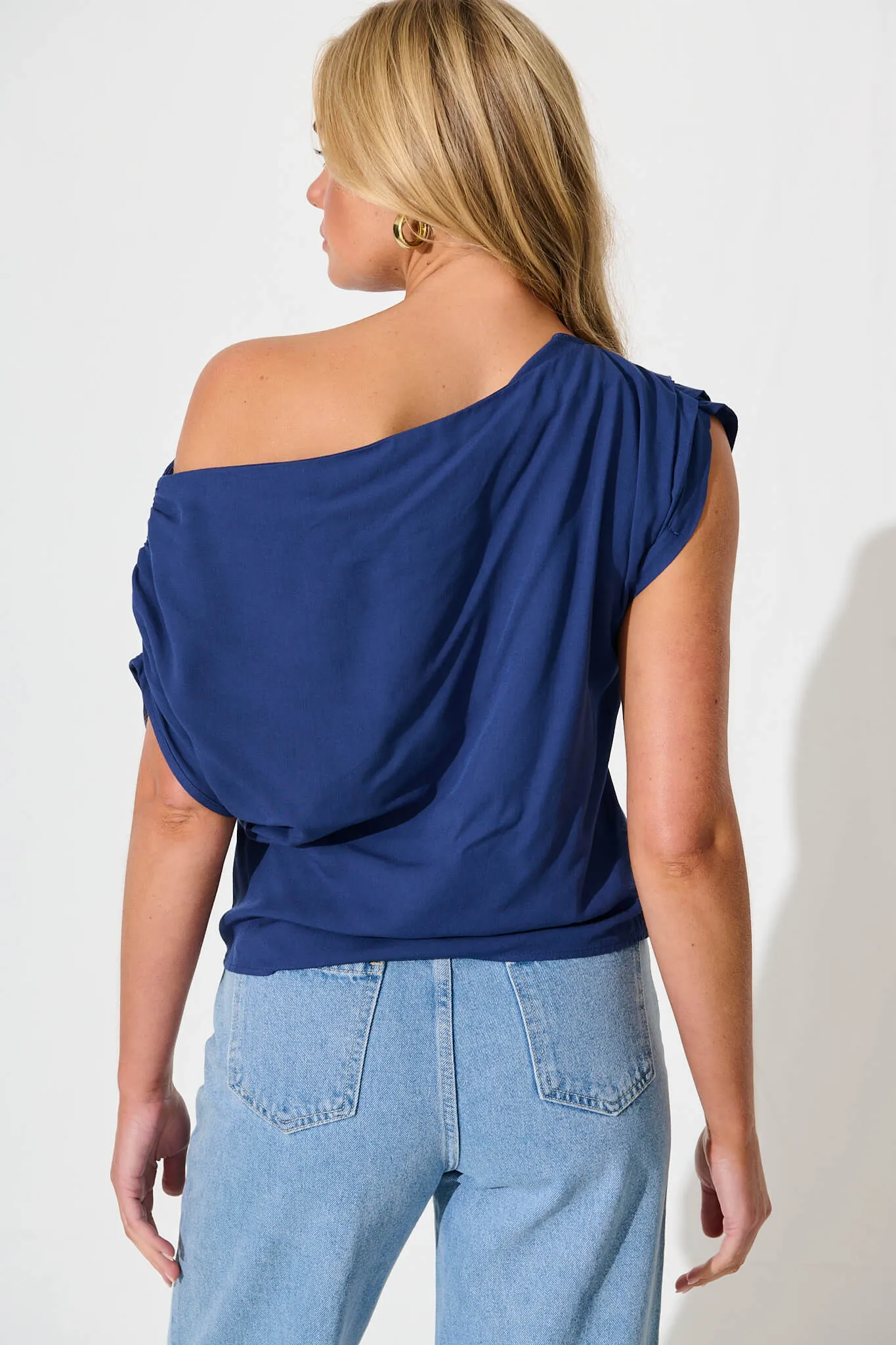 Navy Off-Shoulder Blouse