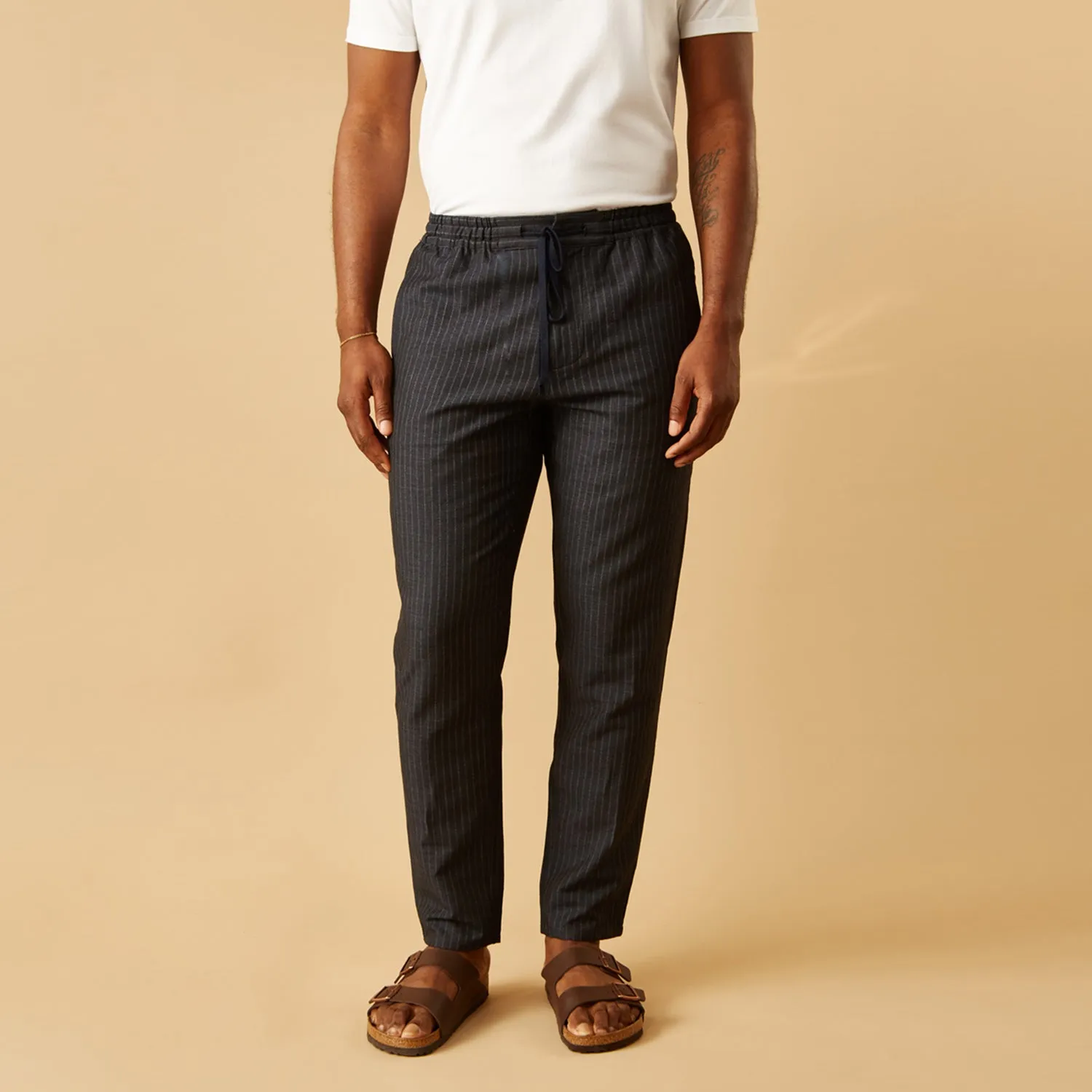 Navy Tailored Pinstriped Drawstring Trousers