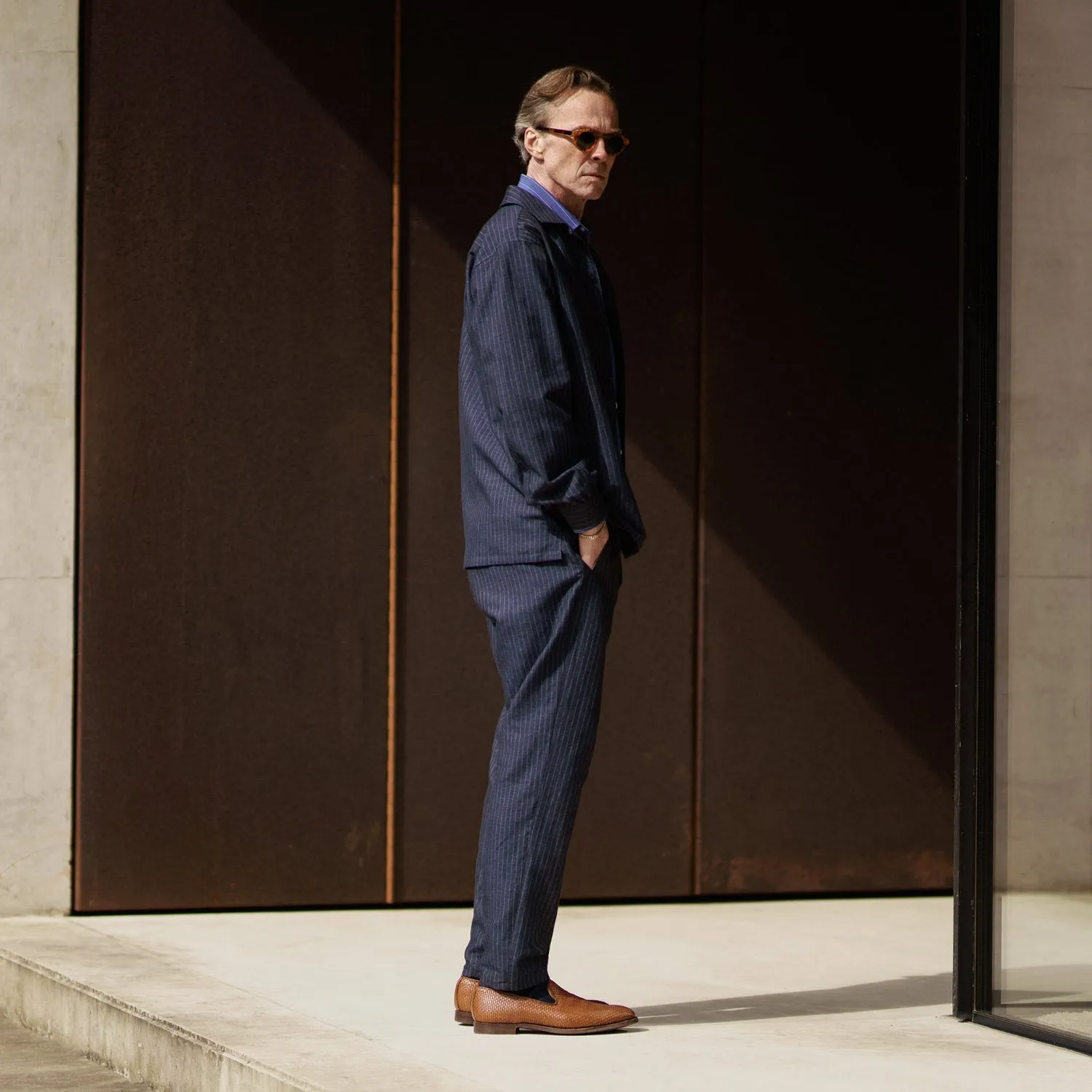 Navy Tailored Pinstriped Drawstring Trousers