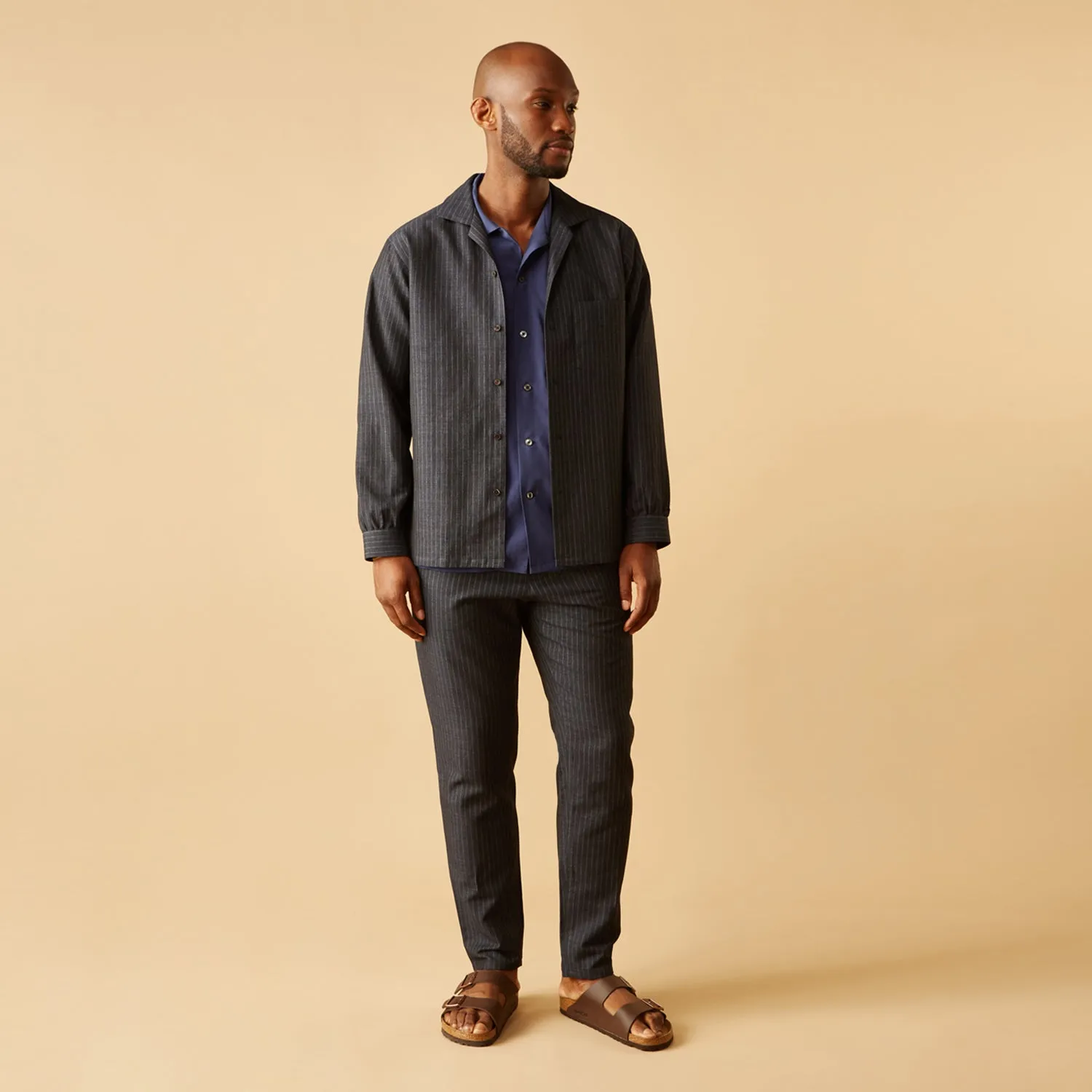 Navy Tailored Pinstriped Drawstring Trousers