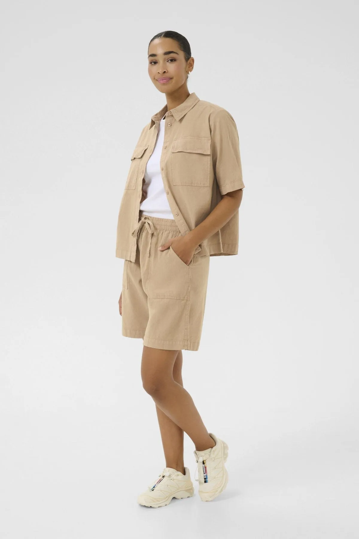 Naya Cotton Elasticated Waist Shorts - Classic Sand