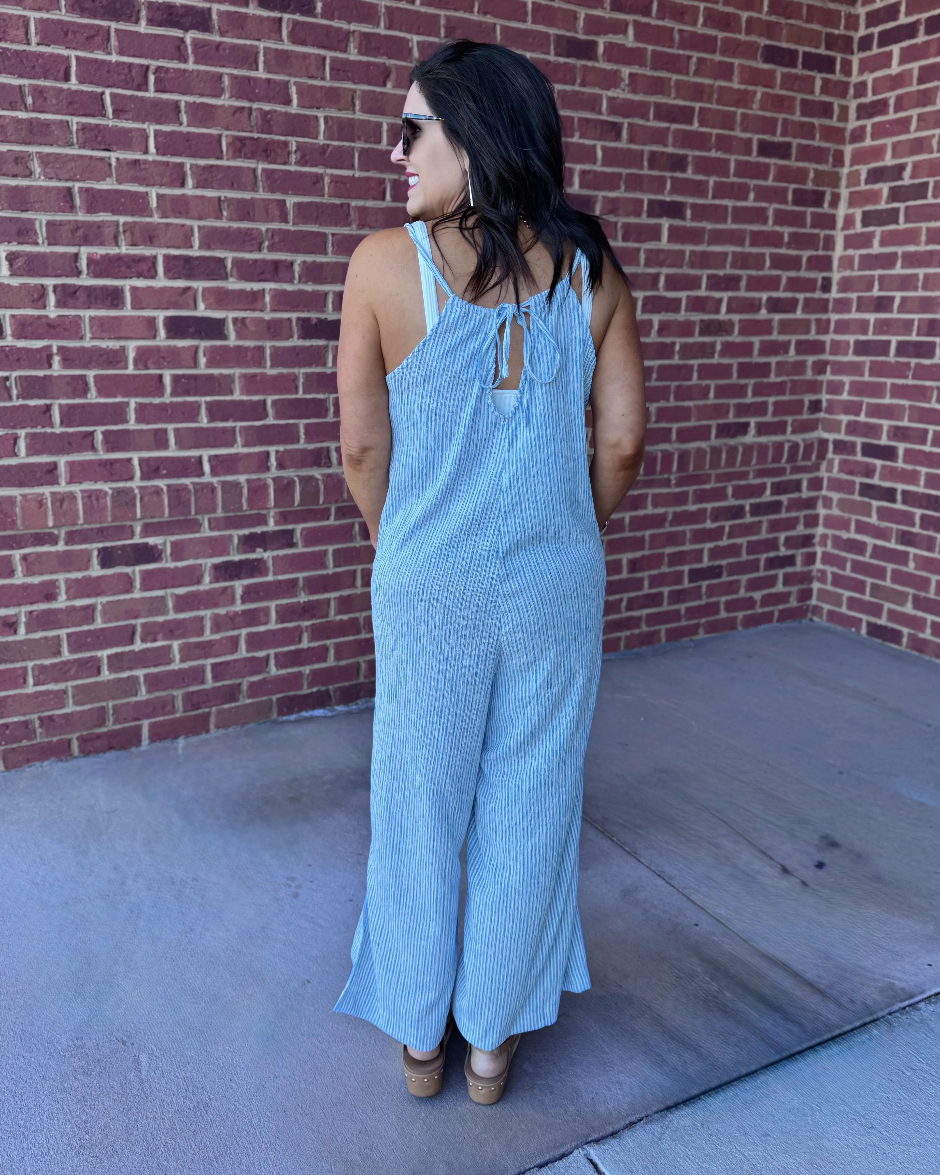 Niko Striped Jumpsuit in Blue/White