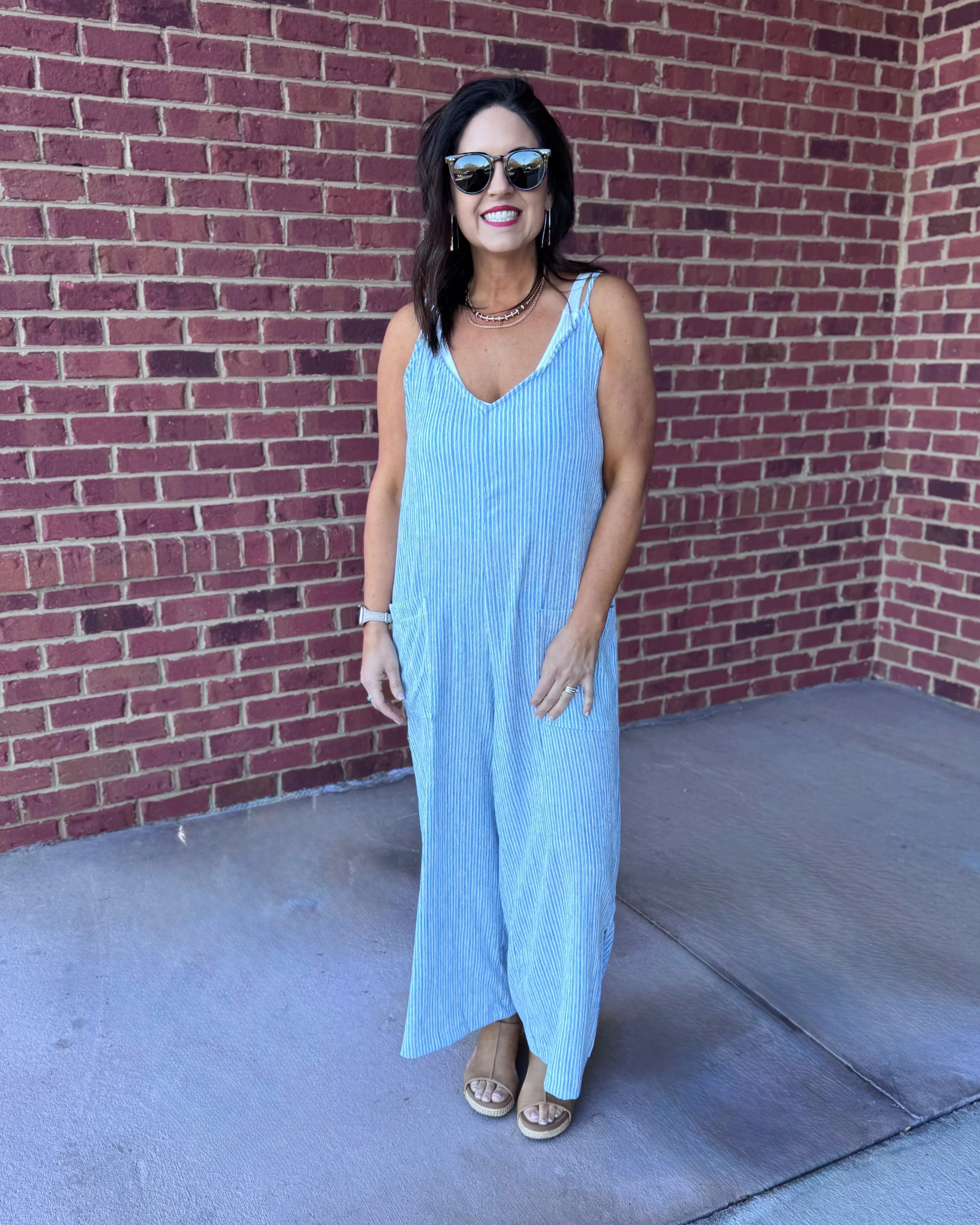Niko Striped Jumpsuit in Blue/White